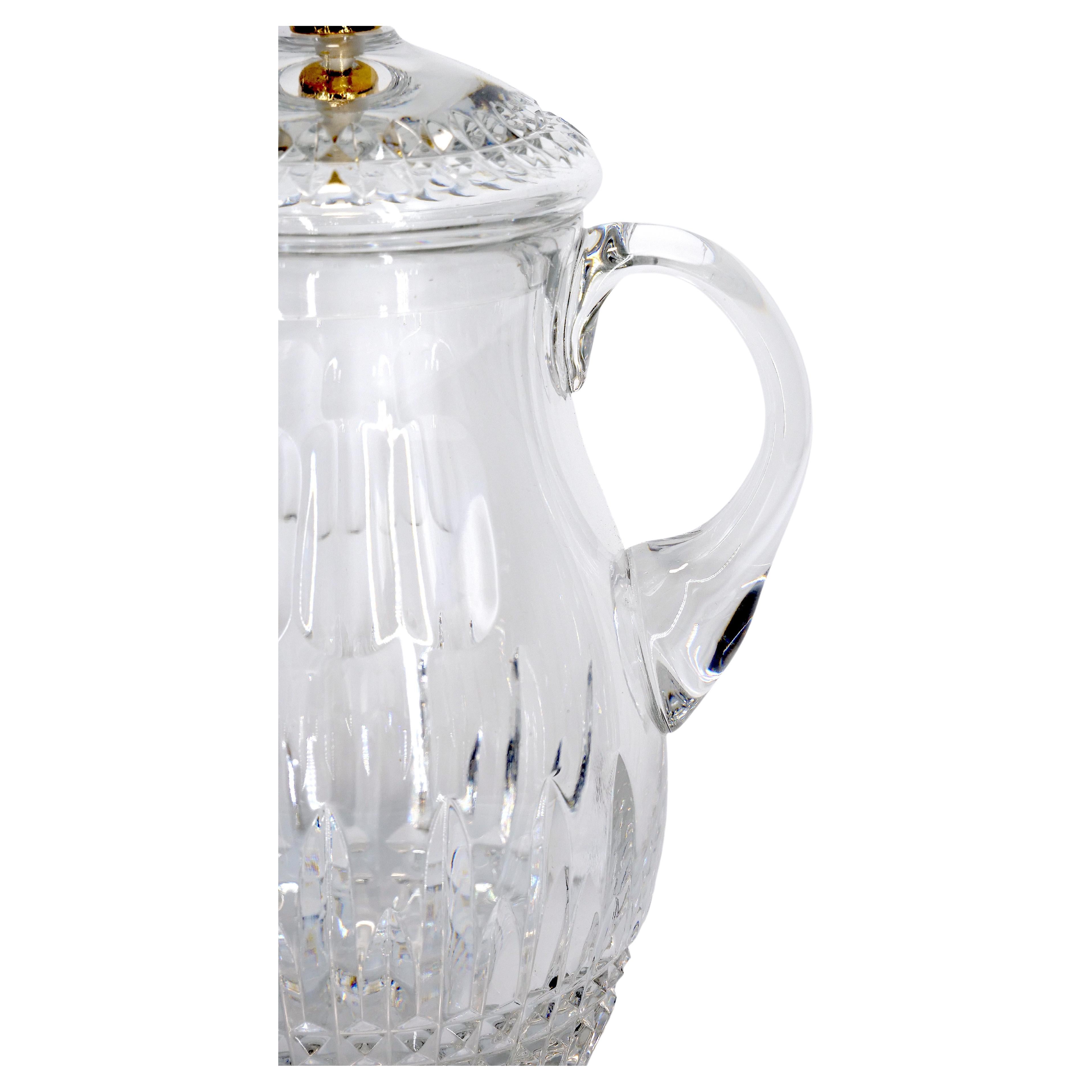 French Cut Crystal / Brass Finial Water Pitcher 2