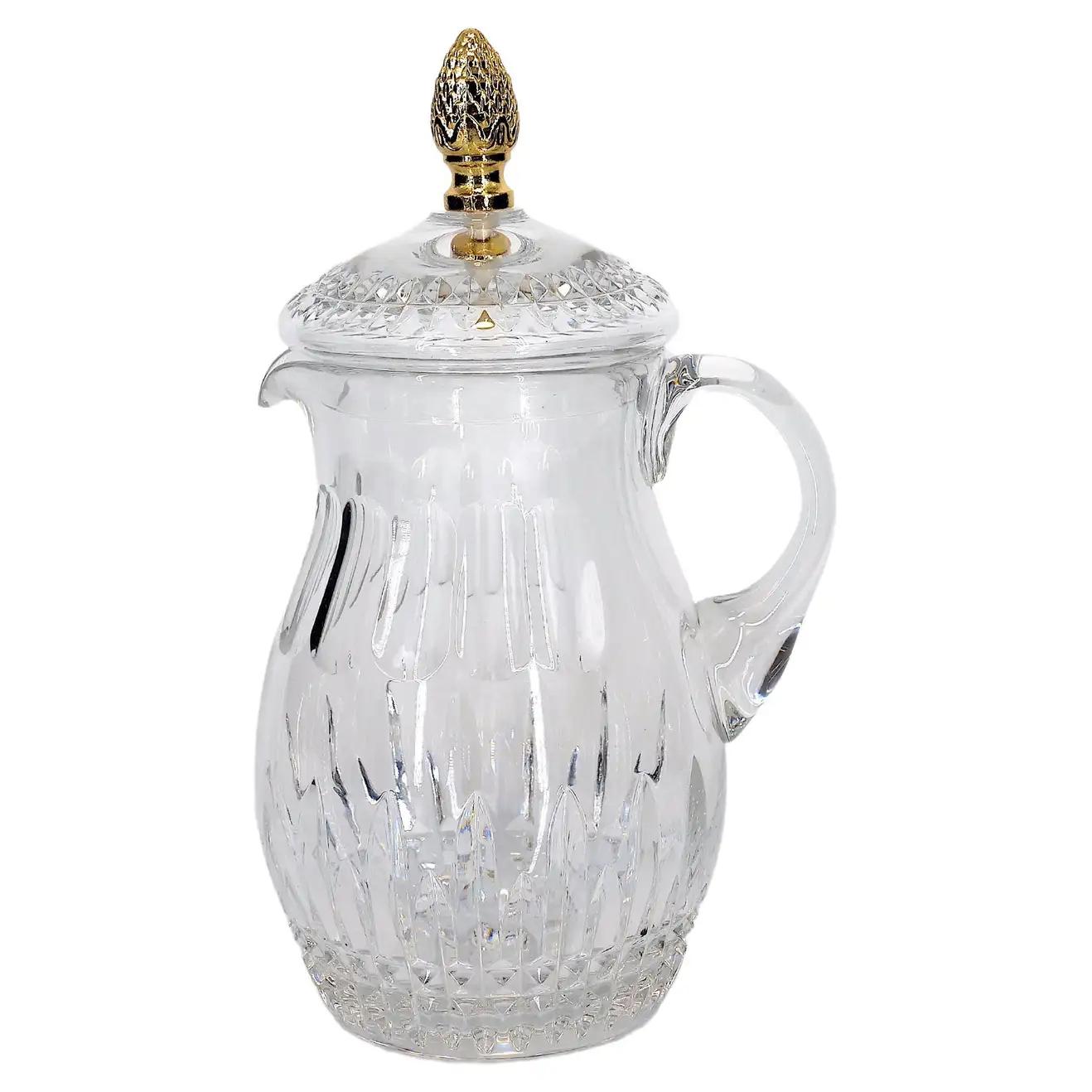 French Cut Crystal / Brass Finial Water Pitcher 4