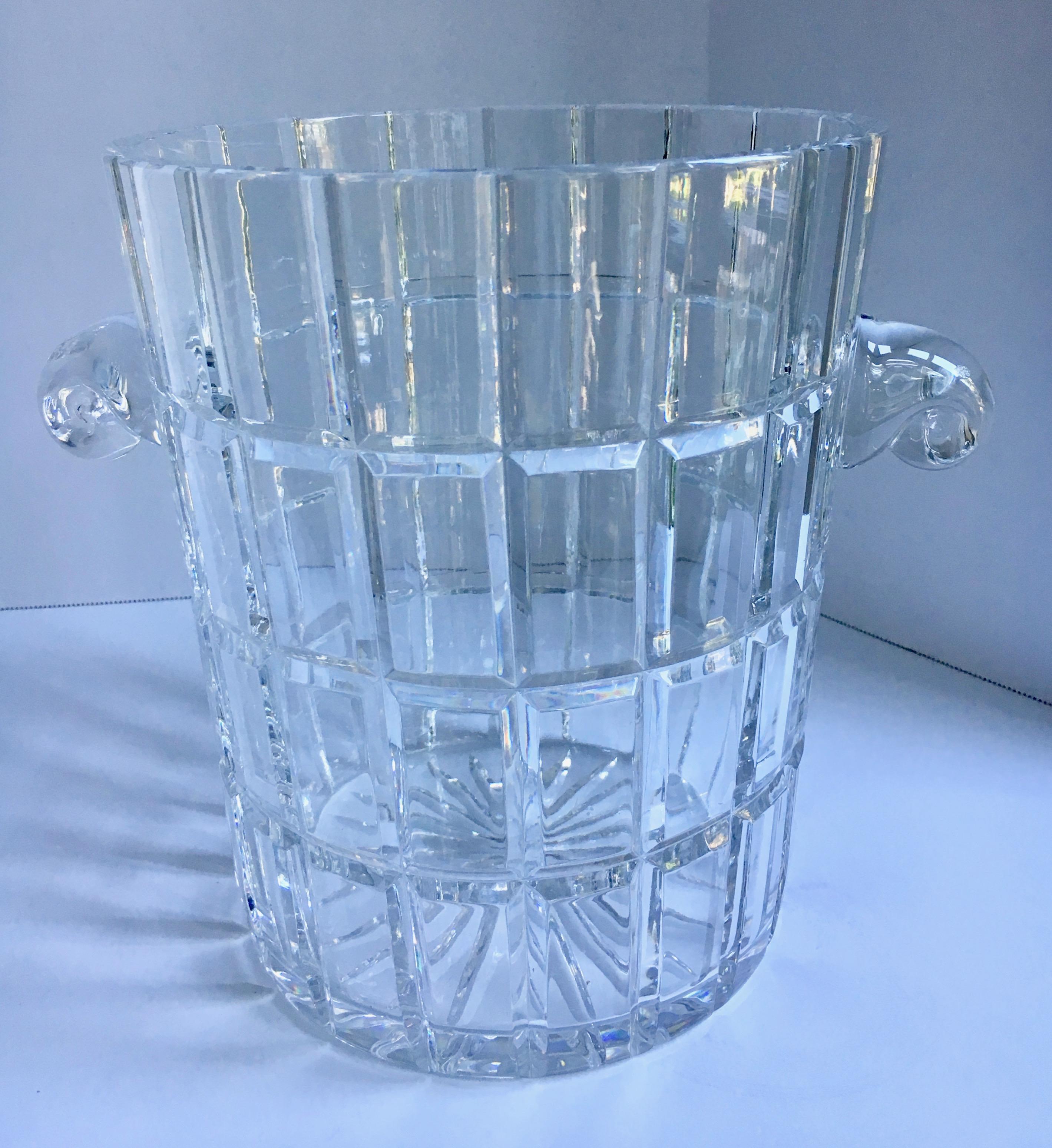French Cut Crystal Champagne Bucket with Handles In Excellent Condition In Los Angeles, CA