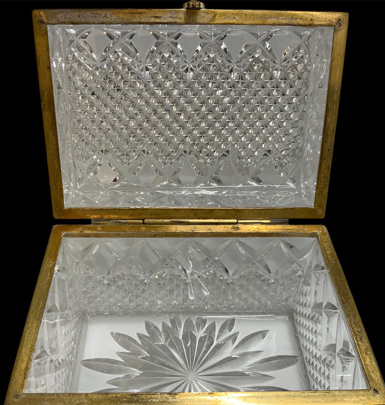 Art Deco French Cut Crystal Dresser Table Jewelry Box For Sale