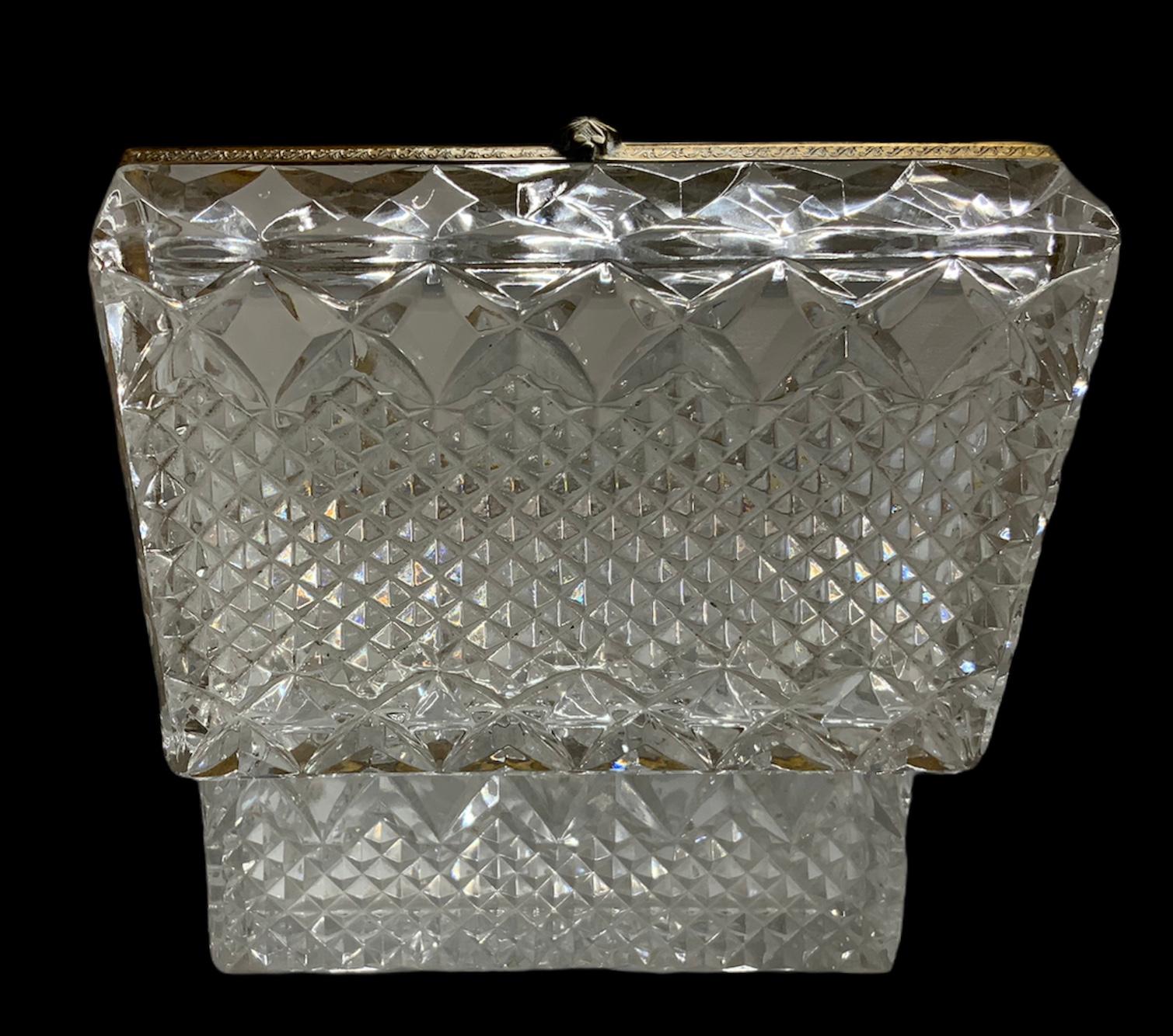 Machine-Made French Cut Crystal Dresser Table Jewelry Box For Sale