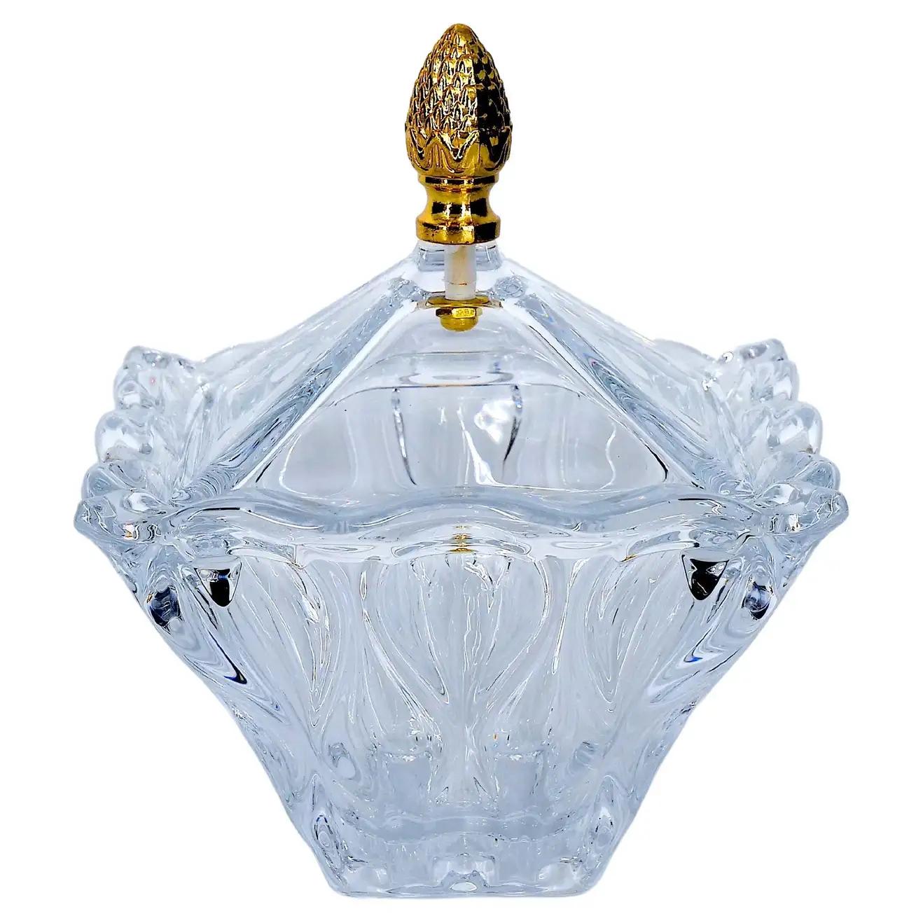 French Cut Crystal / Gilt Brass Finial Covered Dish 5