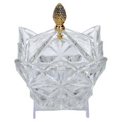 French Cut Crystal / Gilt Brass Finial Covered Dish