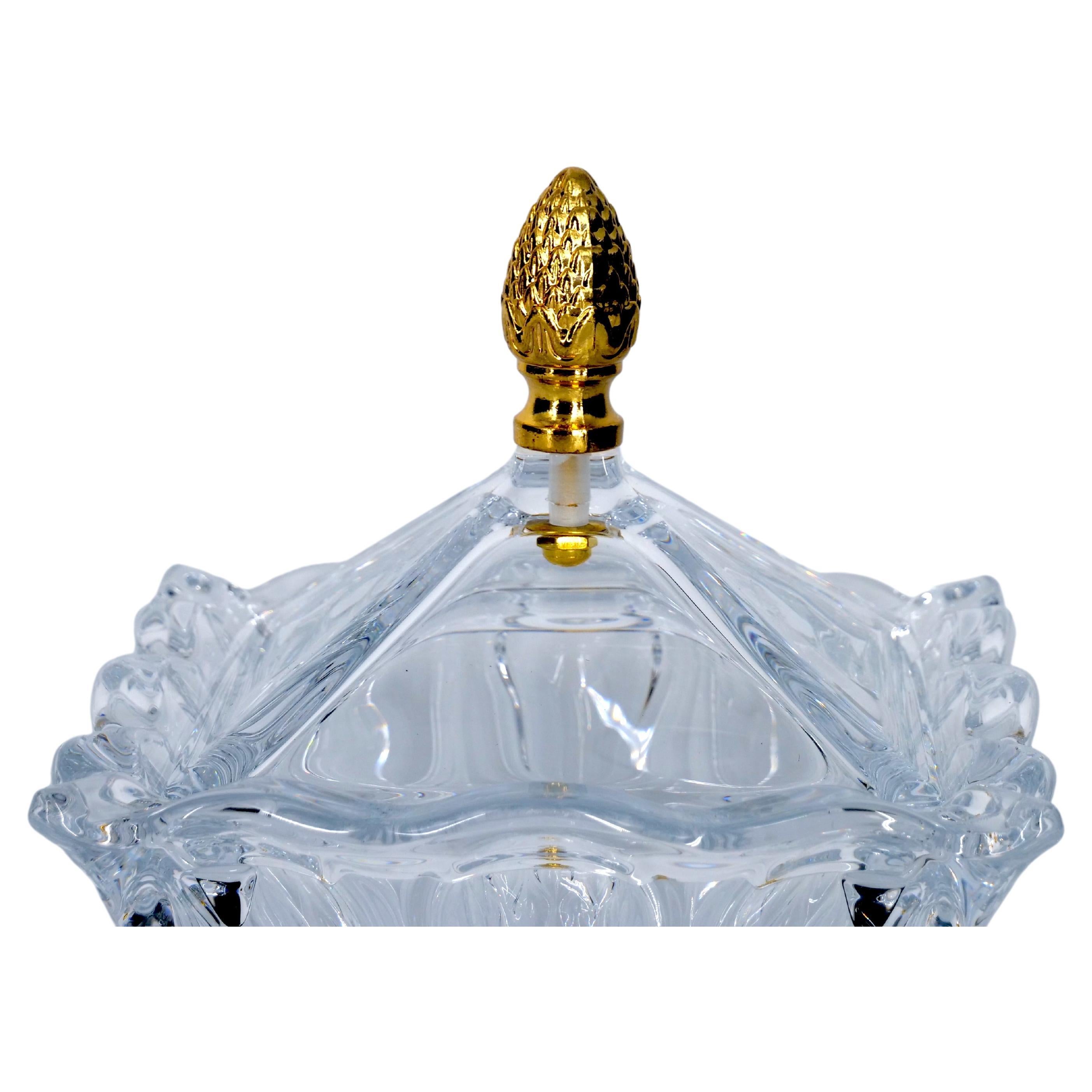 French Cut Crystal / Gilt Brass Finial Covered Dish 1