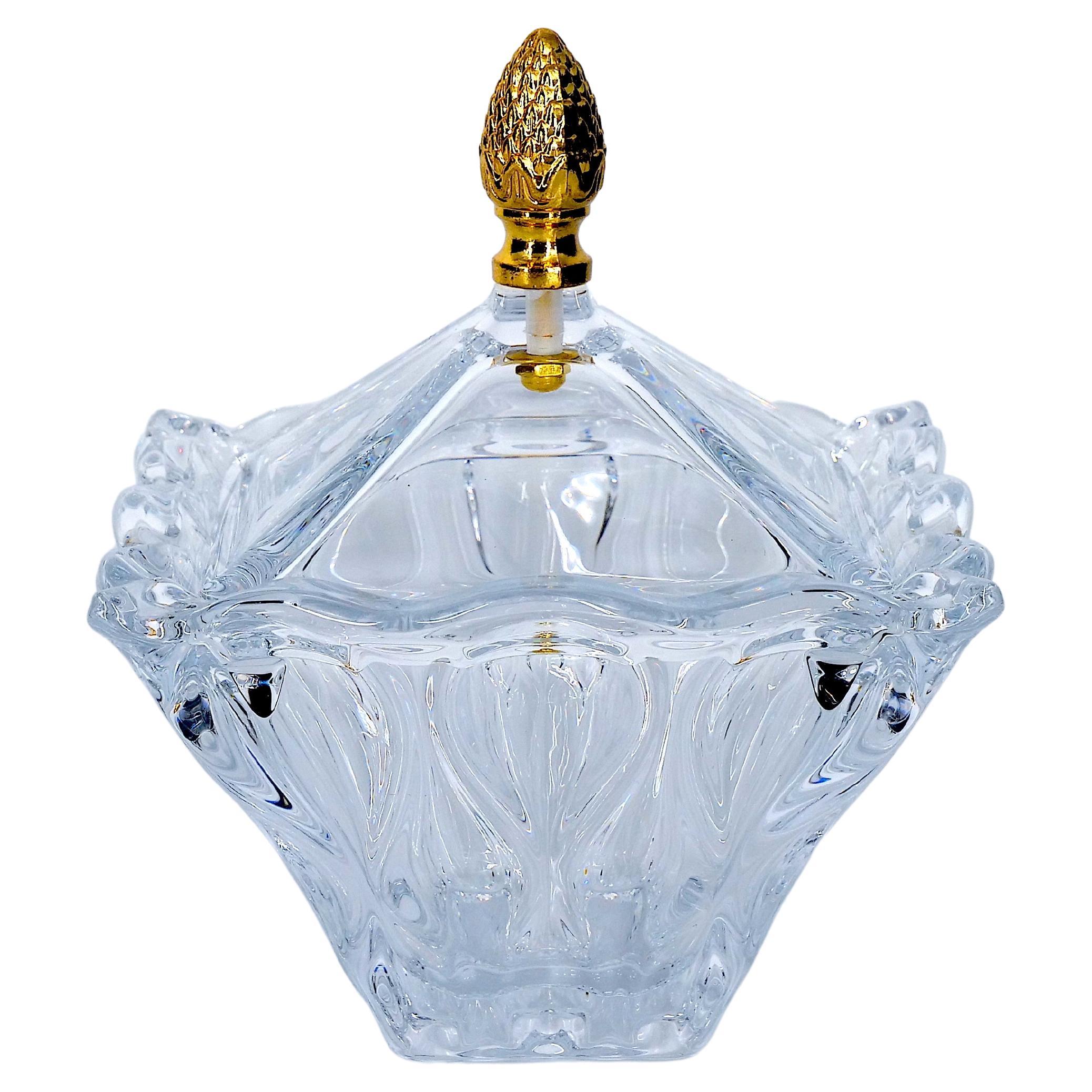 French Cut Crystal / Gilt Brass Finial Covered Dish