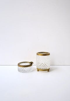French Cut Crystal Gilt Bronze Vanity Accessories or Smoking Set, Early 20th C