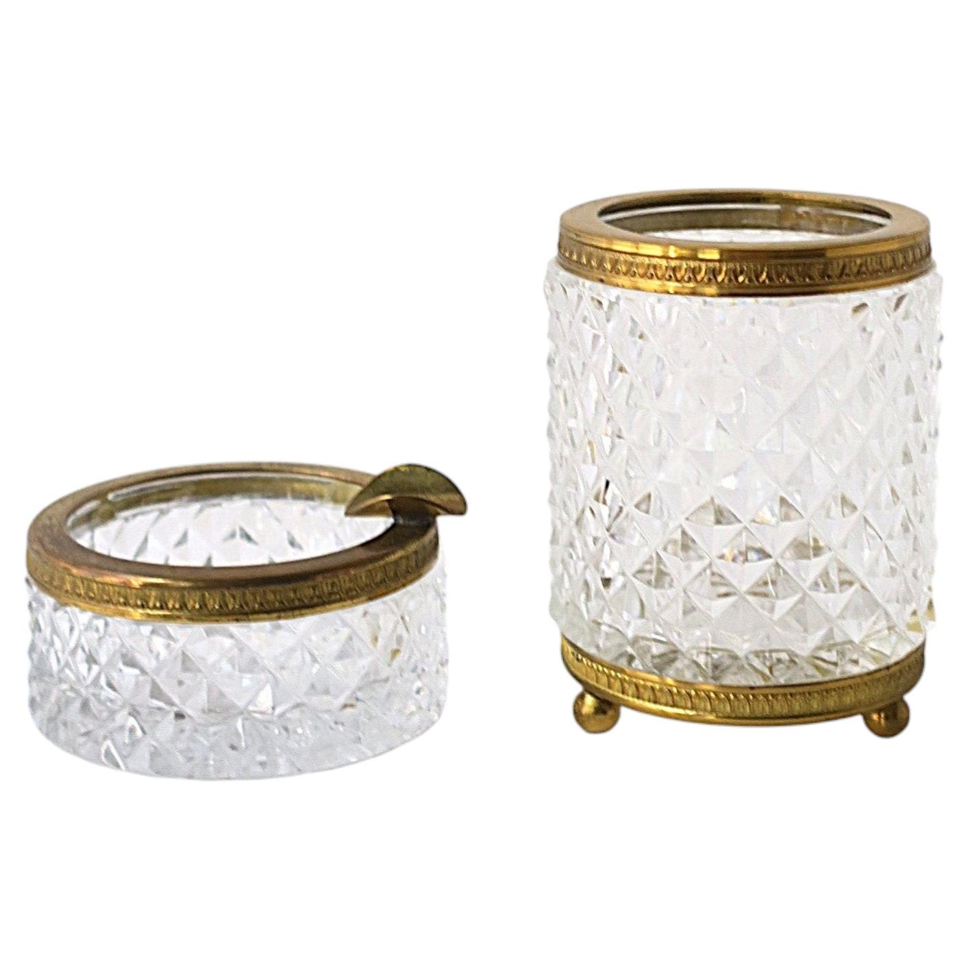 French Cut Crystal Gilt Bronze Vanity Accessories or Smoking Set, Early 20th C