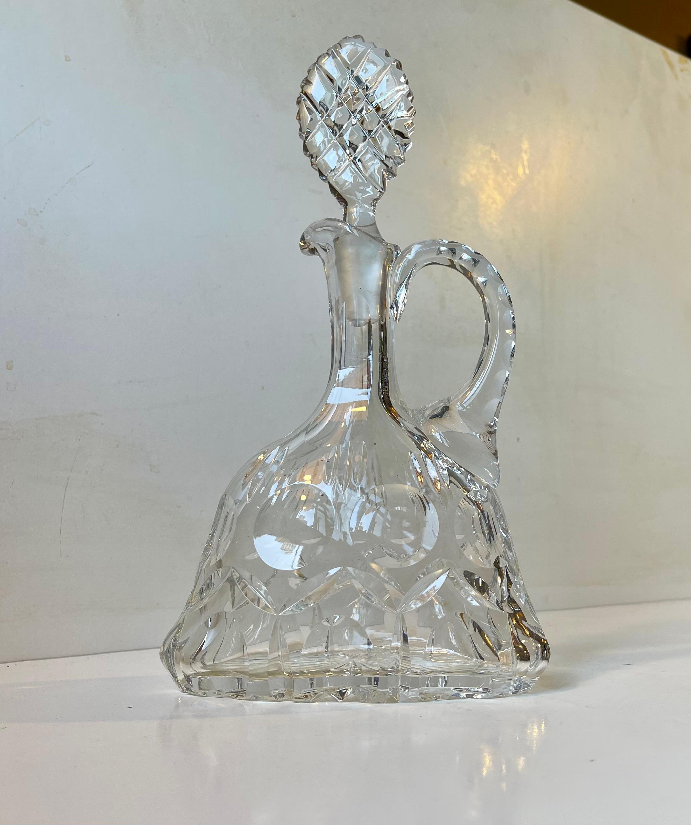 Mid-Century Modern French Cut Crystal Port Decanter With Handle, 1950s For Sale