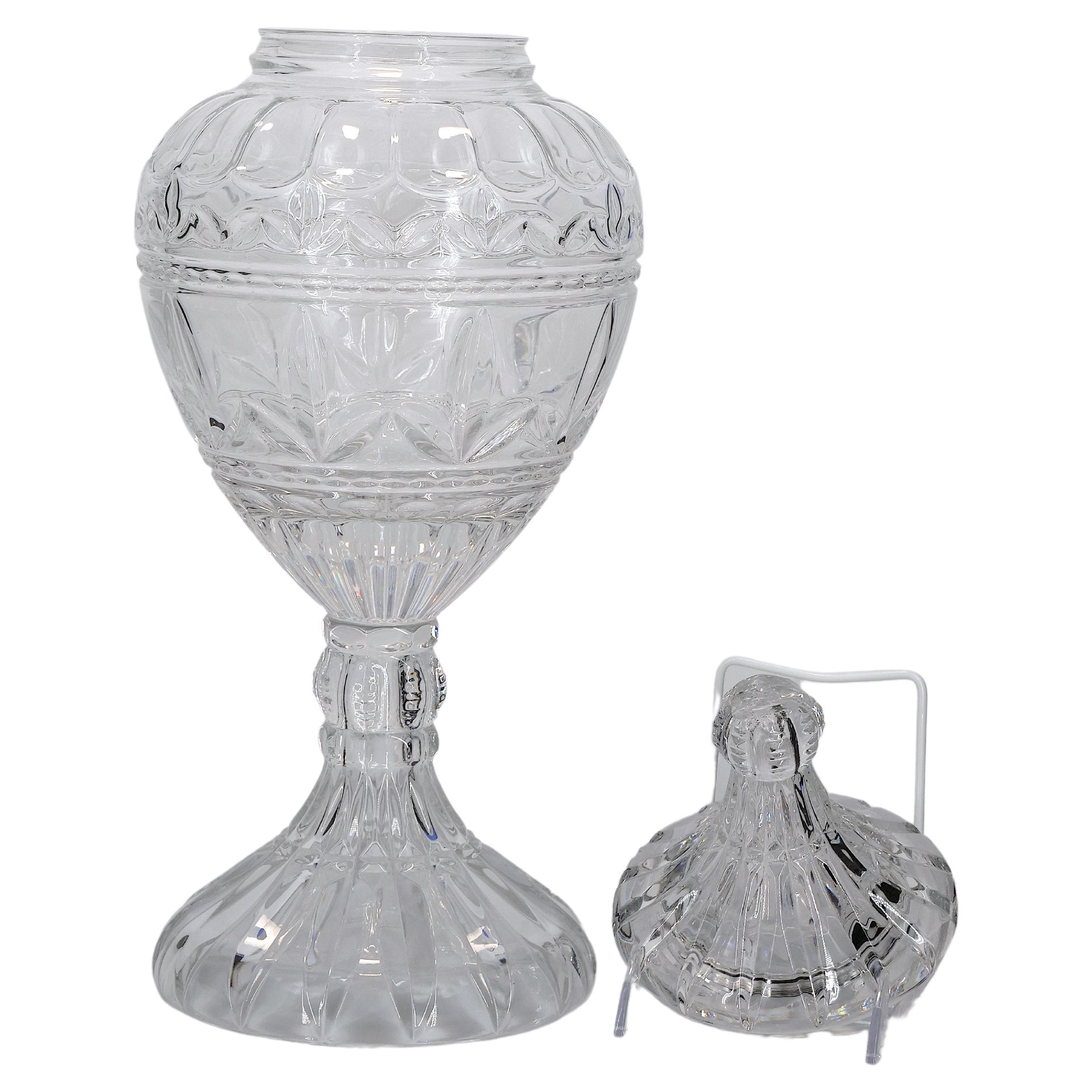 Hand-Crafted French Cut Crystal Tall Covered Decorative Piece / Urn For Sale