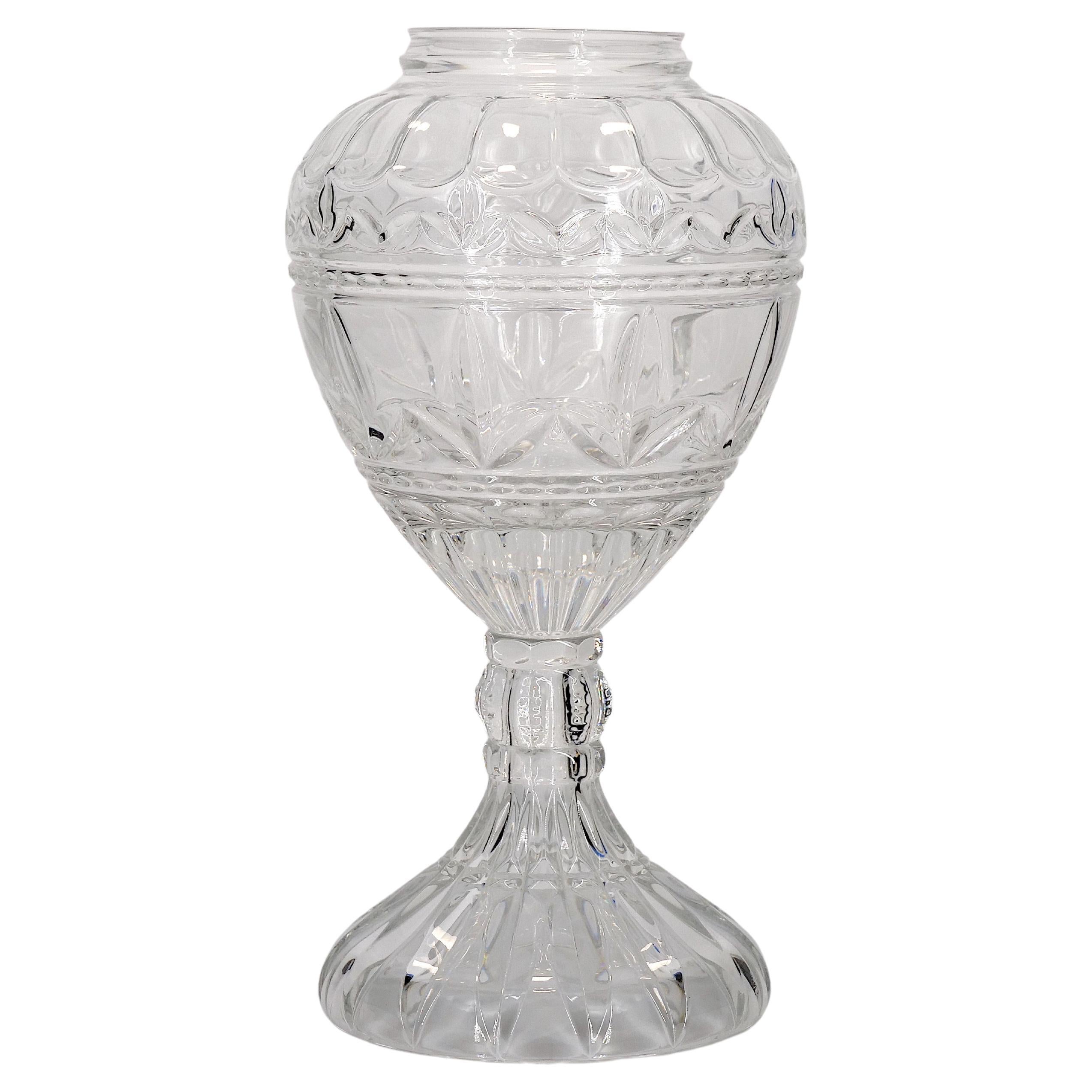 20th Century French Cut Crystal Tall Covered Decorative Piece / Urn For Sale