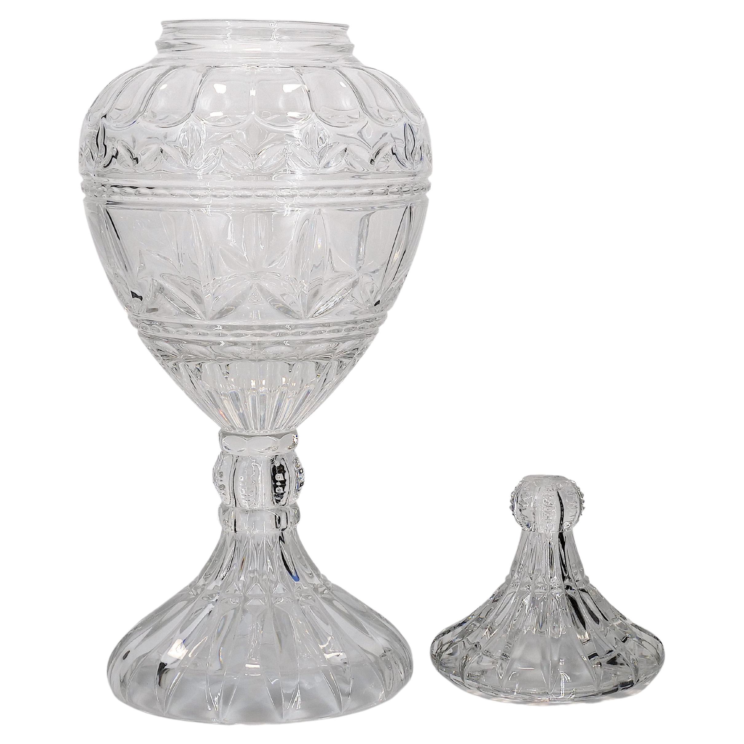 French Cut Crystal Tall Covered Decorative Piece / Urn For Sale 1