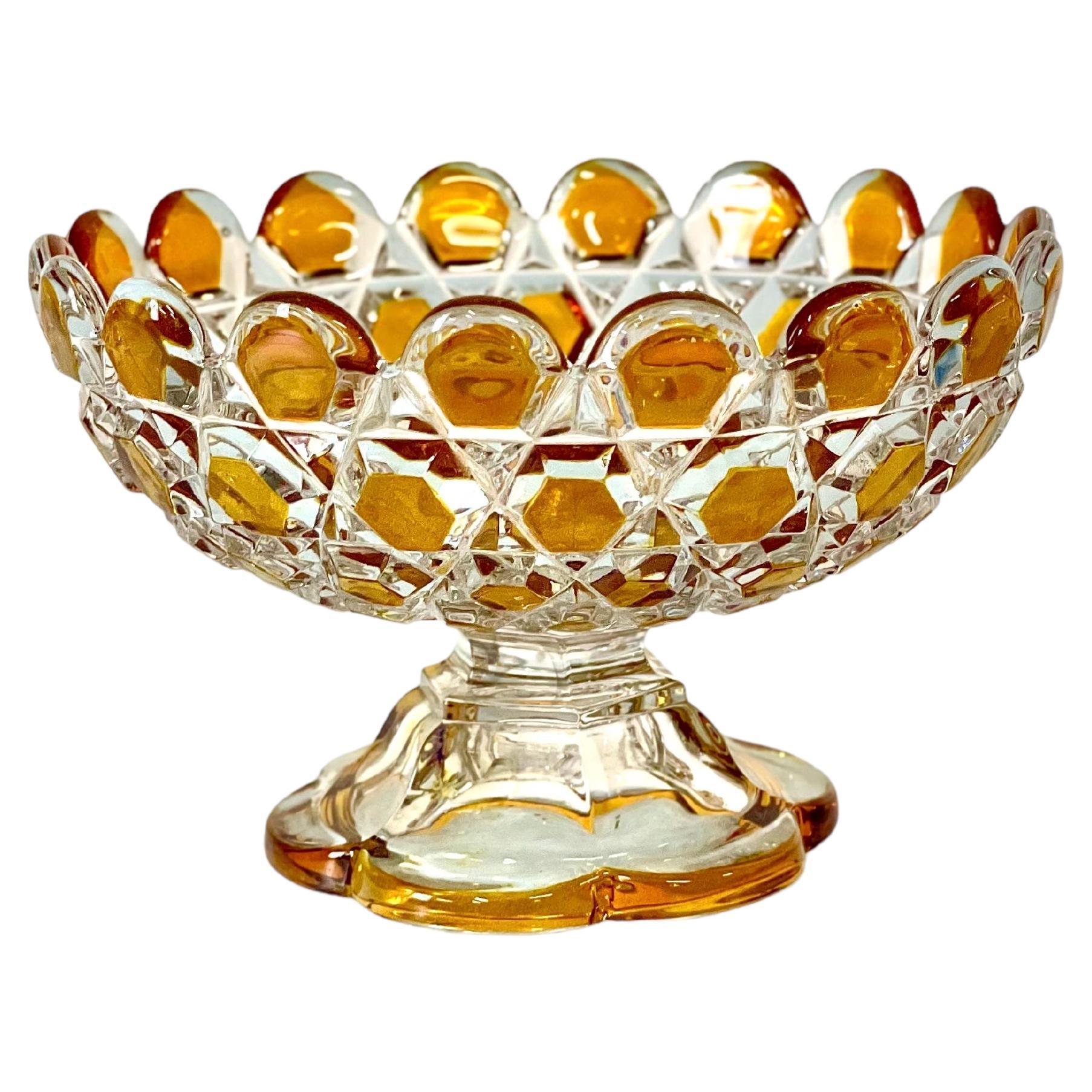 French Cut Crystal Two Tone Candy Dish For Sale