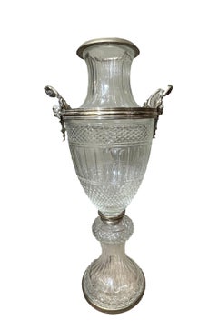 French Cut Crystal Vase with Mask-Shaped Handles, Late 19th Century