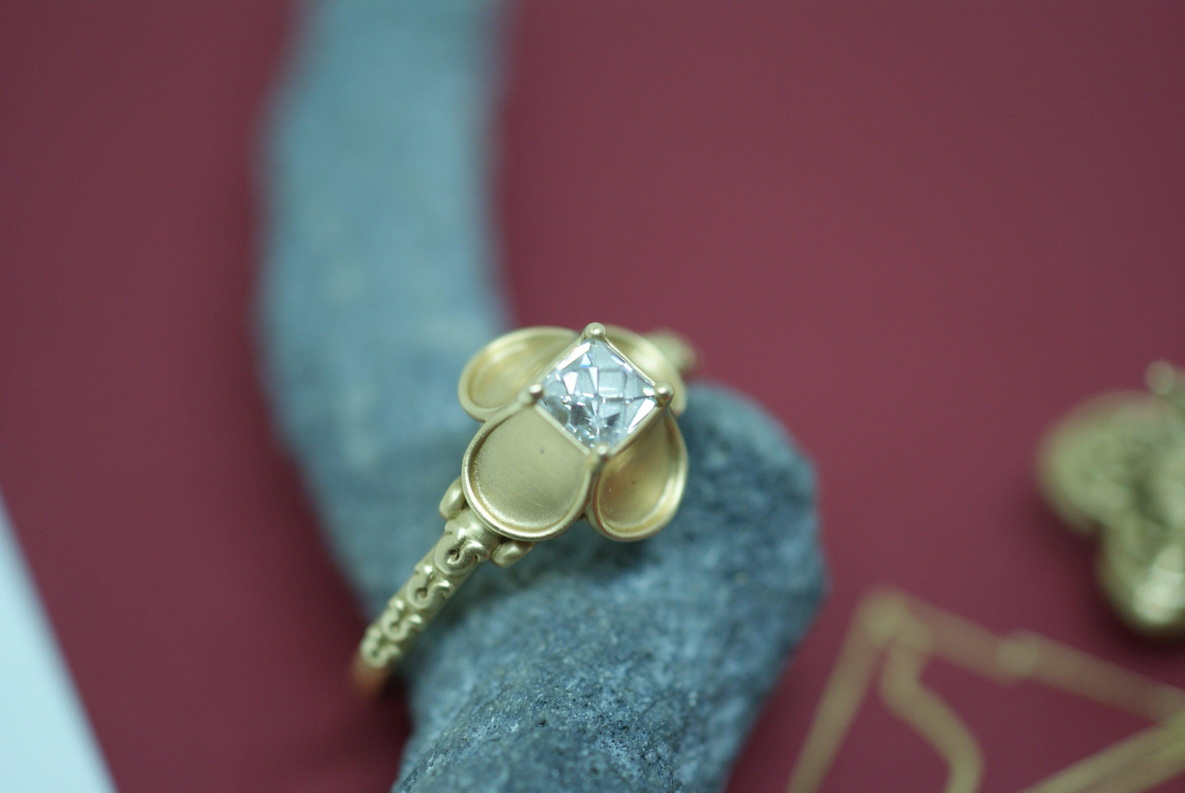 For Sale:  French-Cut Diamond and 18 Karat Gold Renaissance Revival Ring 2