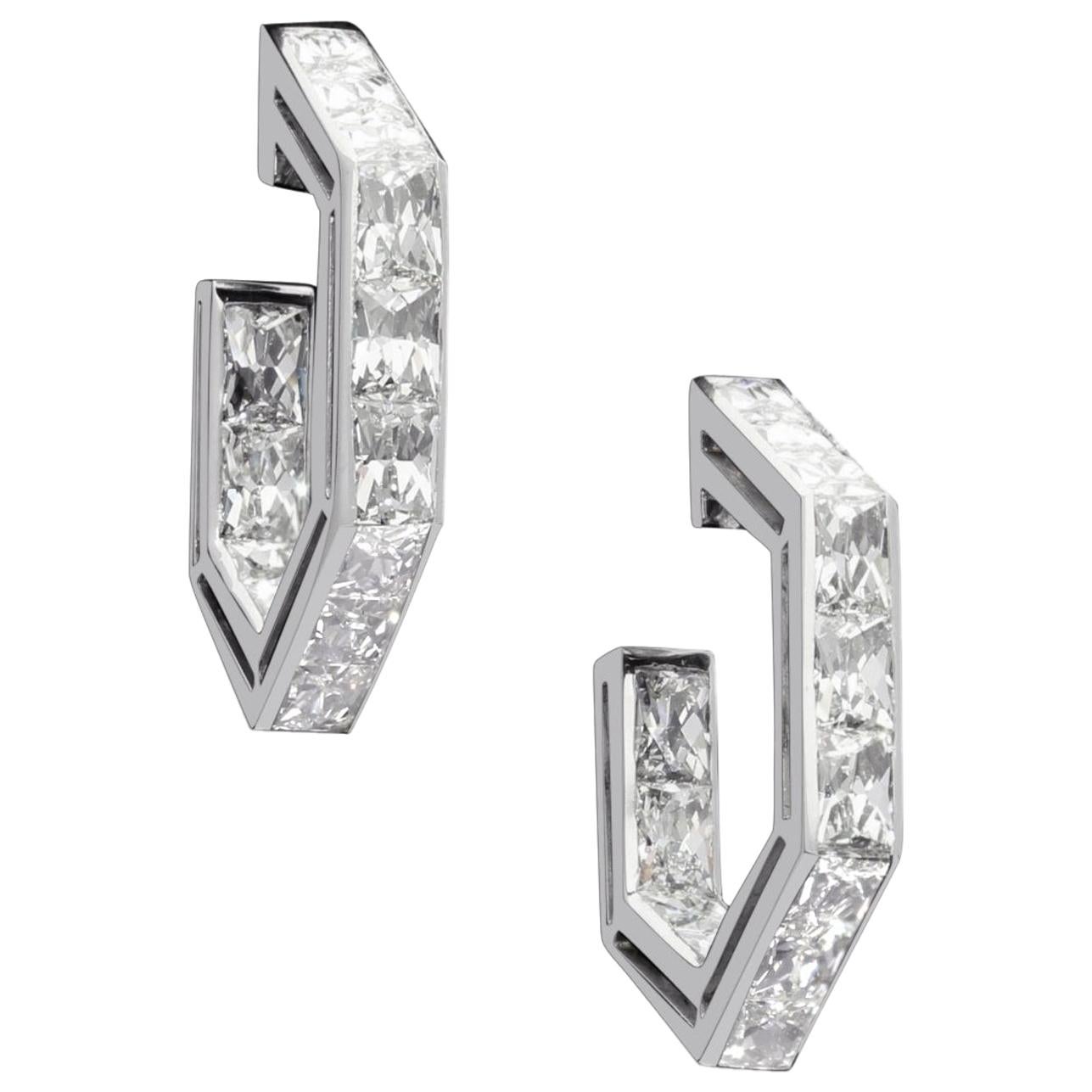 Emerald cut Diamond Hoop Earrings at 1stDibs