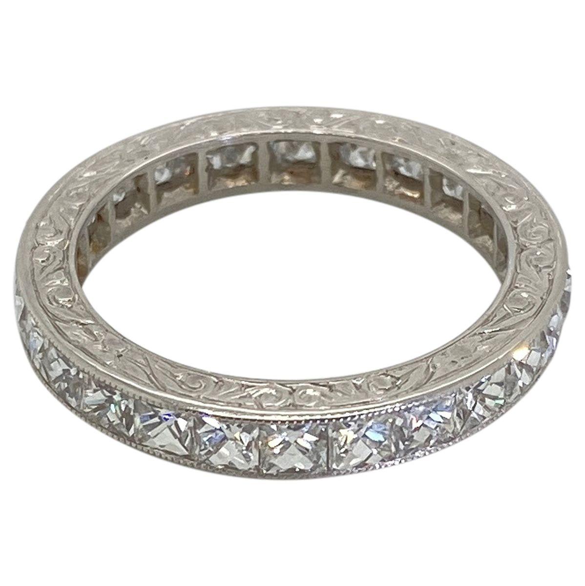 Who doesn't love French cut diamonds? These rings are so sought after and getting increasingly more difficult to find.  This gorgeous ring features 22 bright French cut diamonds with an estimated weight of 2.53cts, G colour, VS clarity. The diamonds