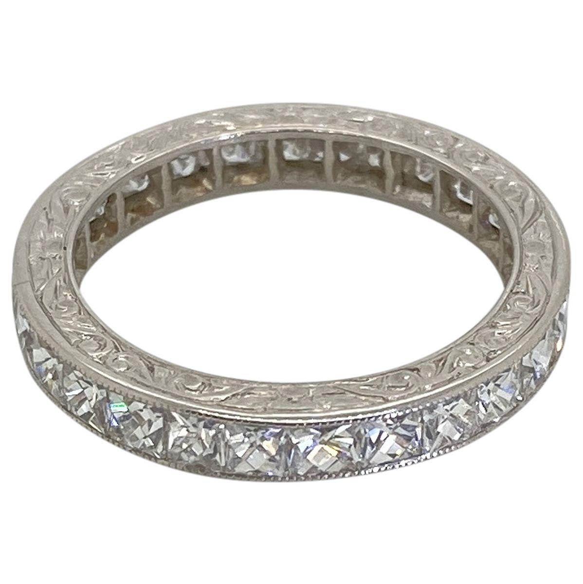 Art Deco French Cut Diamond and Platinum Eternity Band Ring