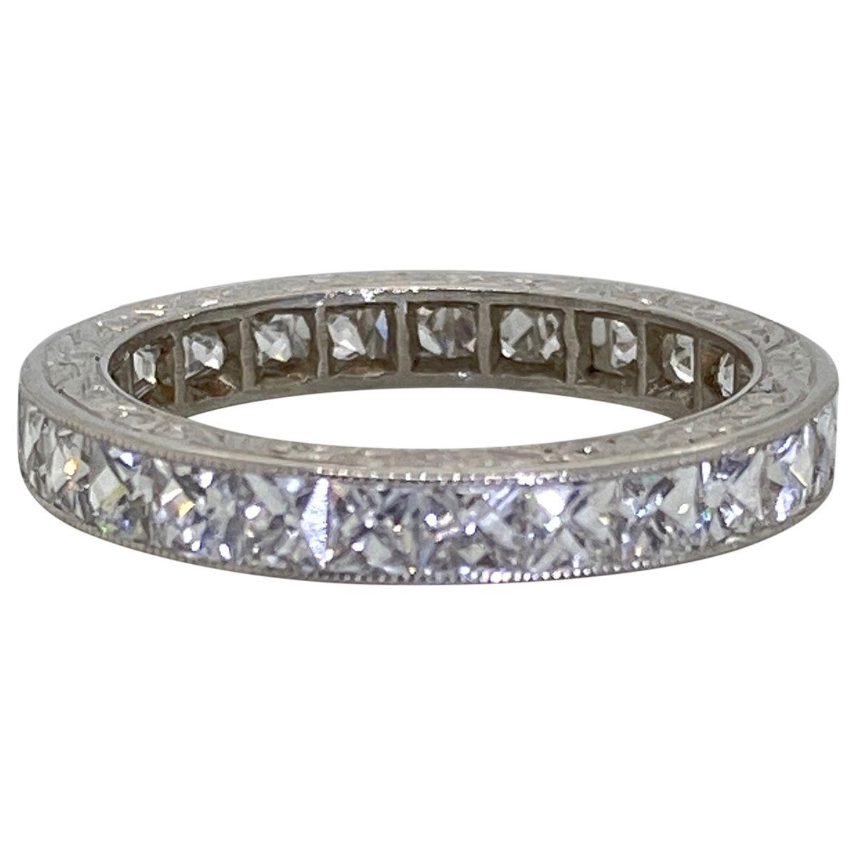 French Cut Diamond and Platinum Eternity Band Ring In Excellent Condition In QLD , AU