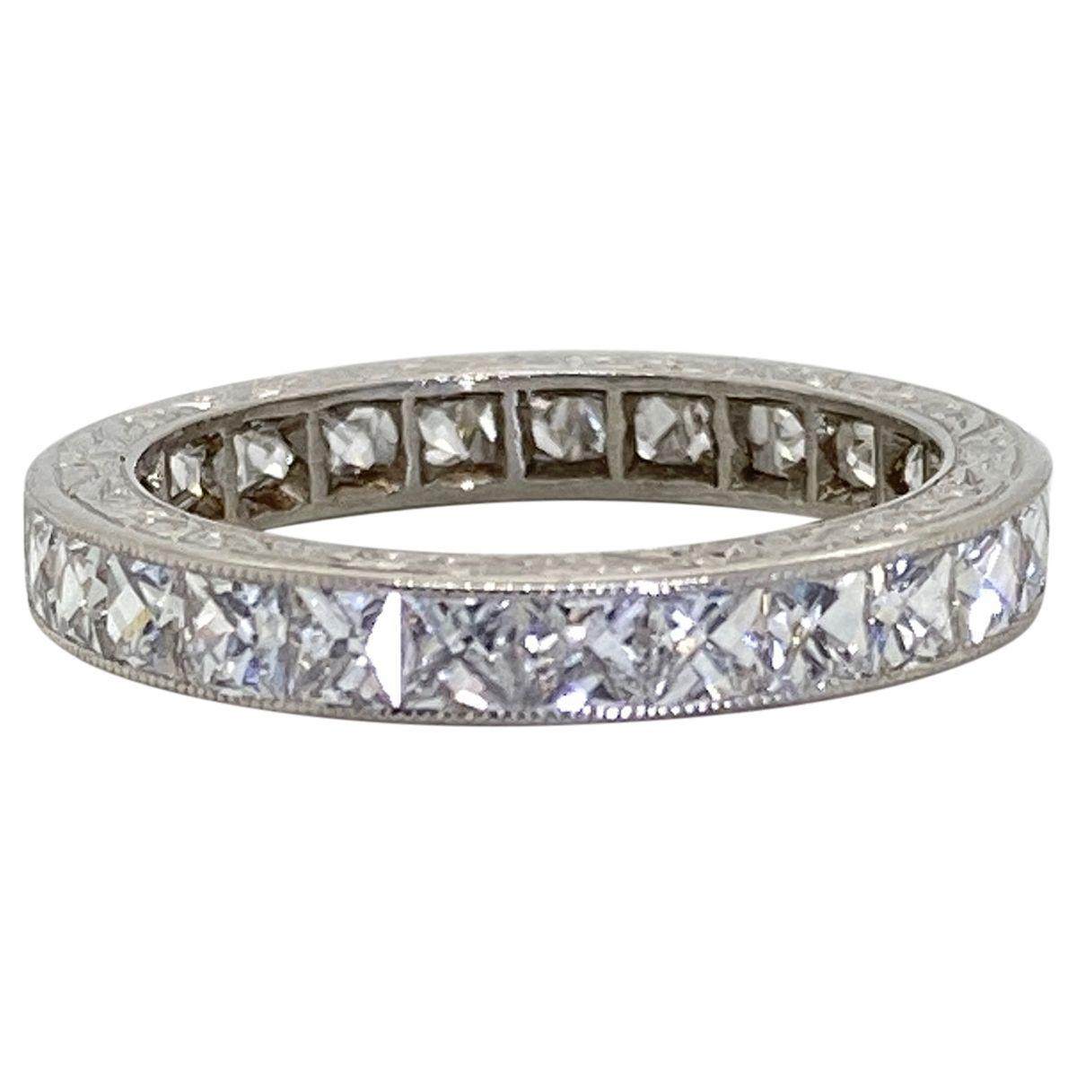 Women's French Cut Diamond and Platinum Eternity Band Ring