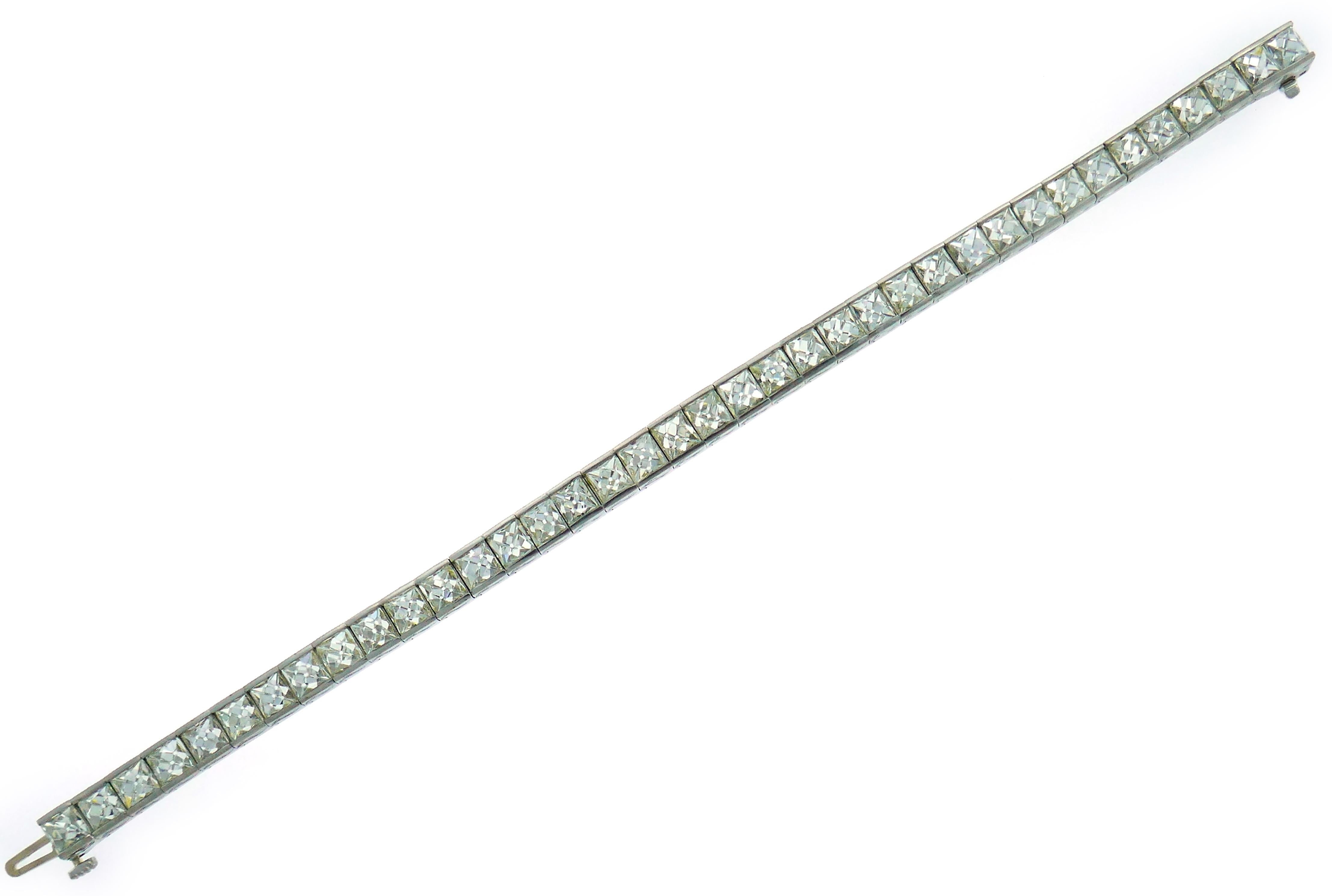 Art Deco French Cut Diamond Platinum Tennis Line Bracelet, 1960s For Sale