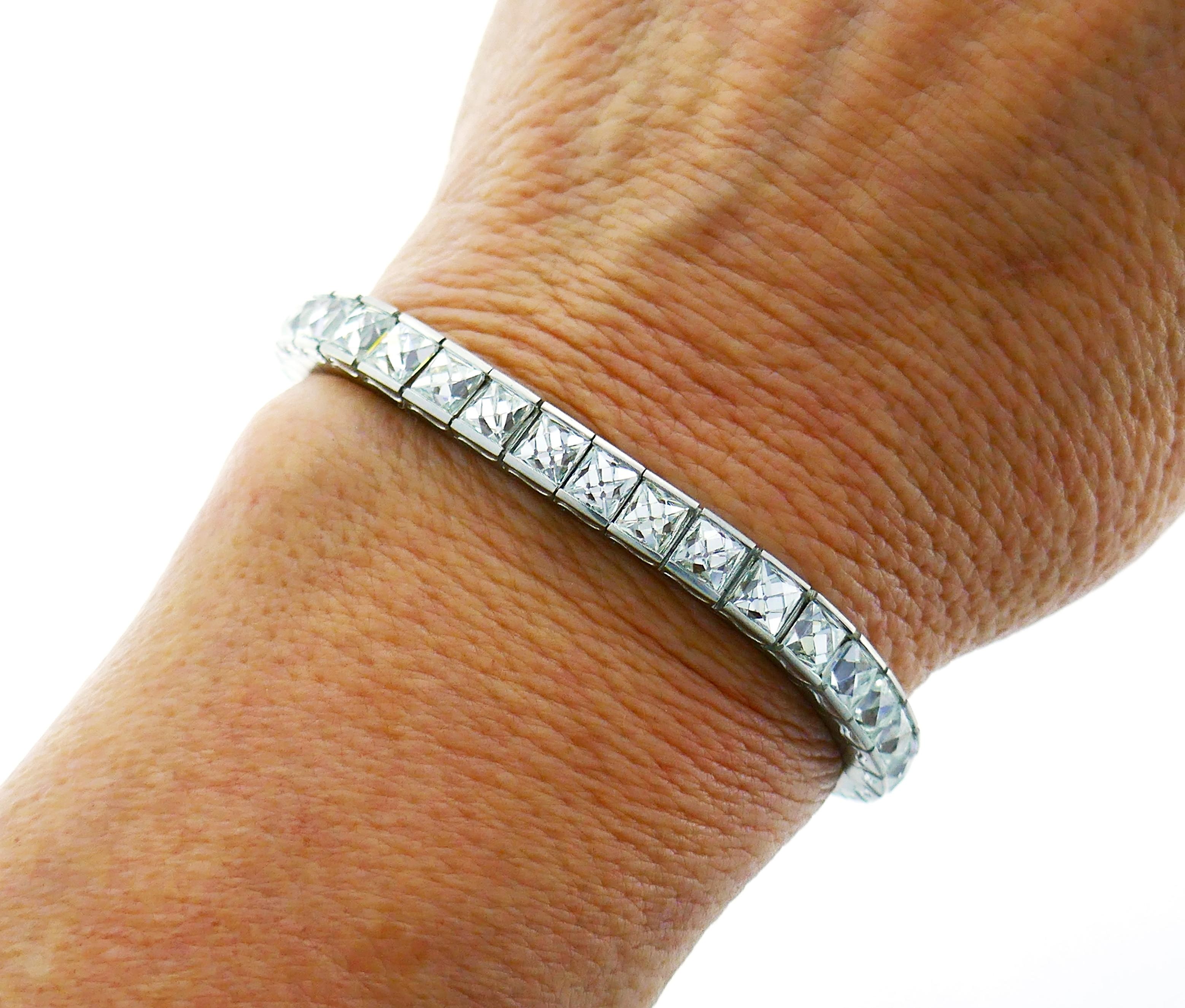 French Cut Diamond Platinum Tennis Line Bracelet, 1960s For Sale 2