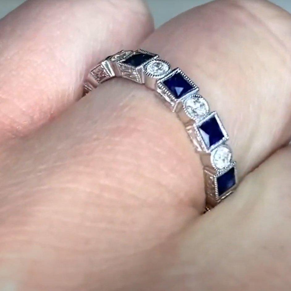 da uomo o donna Fascia con diamanti e zaffiri taglio francese (circa 1,20 carati), oro bianco 18 ct. in vendita