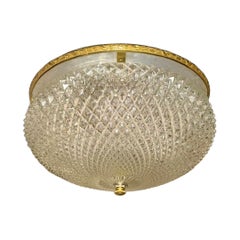 French Cut Glass and Gilt Brass Flush Mount Chandelier