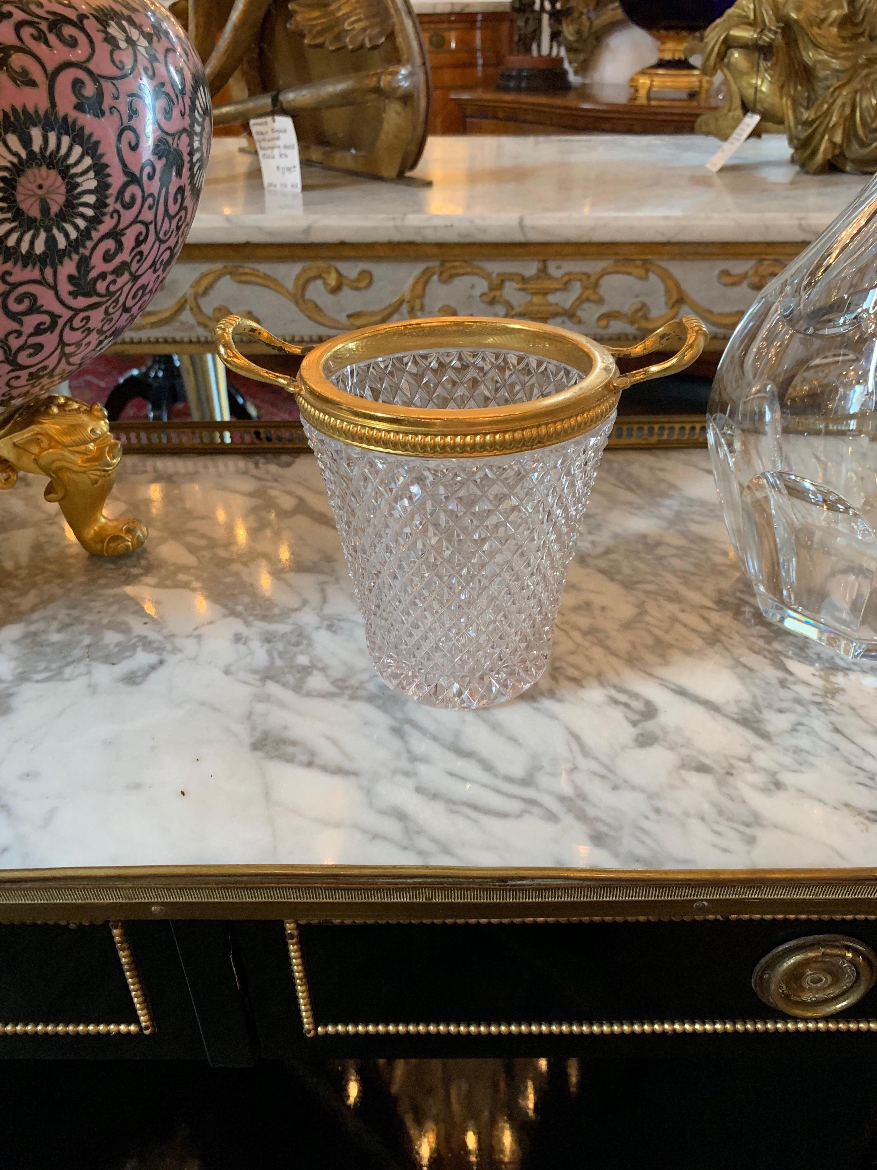 Nice quality French cut glass and gilt metal cachepot. A beautiful decorative piece that would be a  lovely accessory for your home.