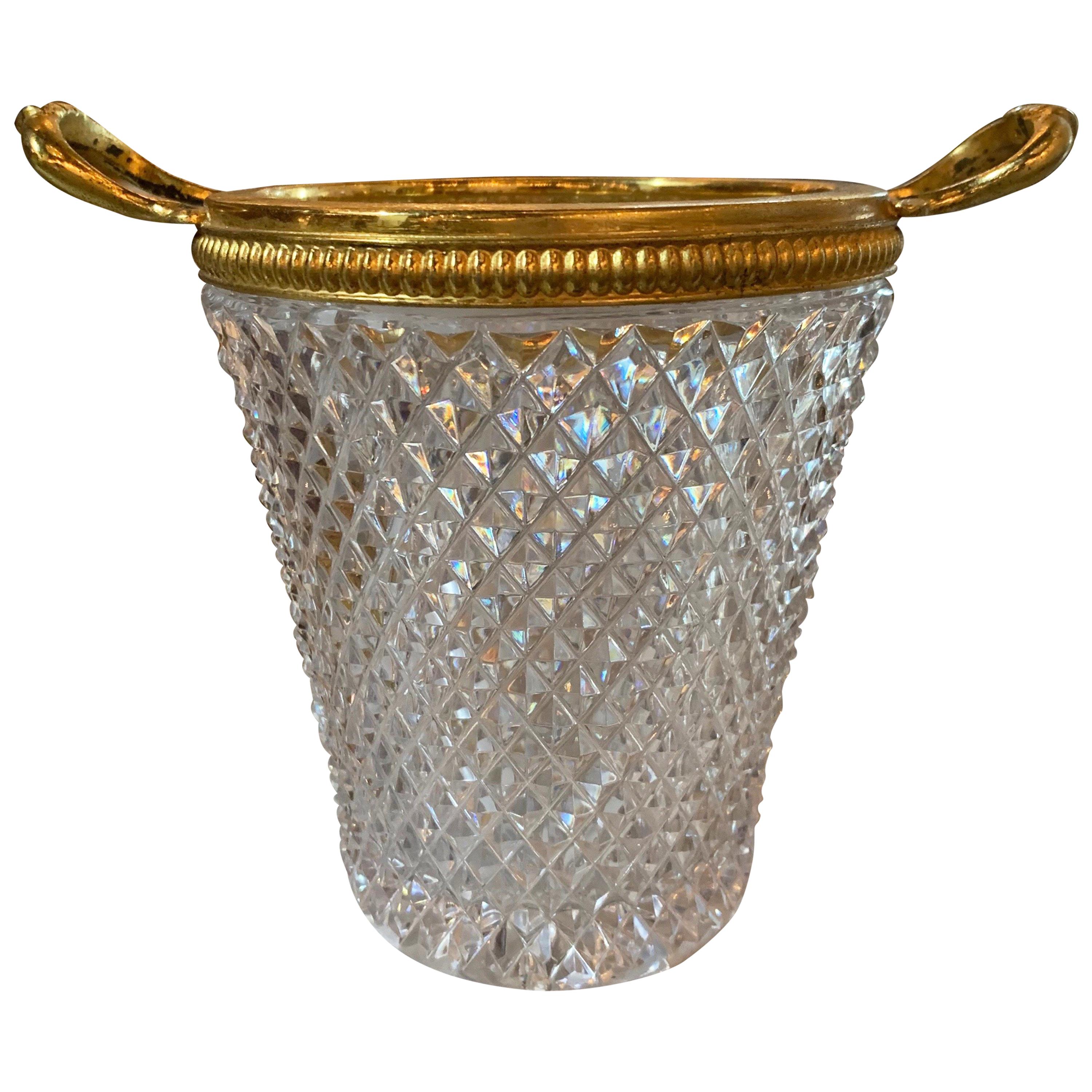 French Cut Glass and Metal Cachepot