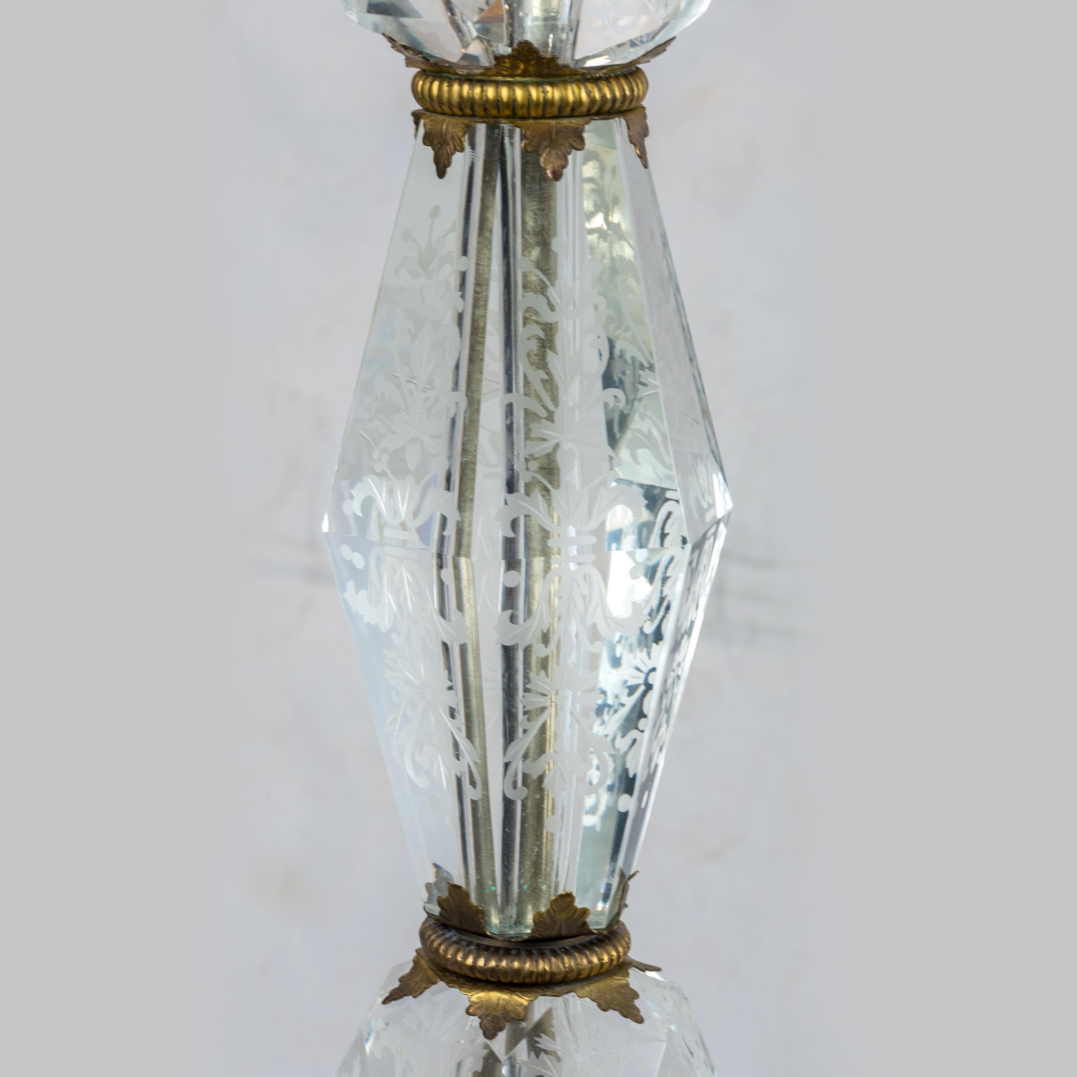 American French-Cut Glass Lamps with Etched Floral Decorations For Sale