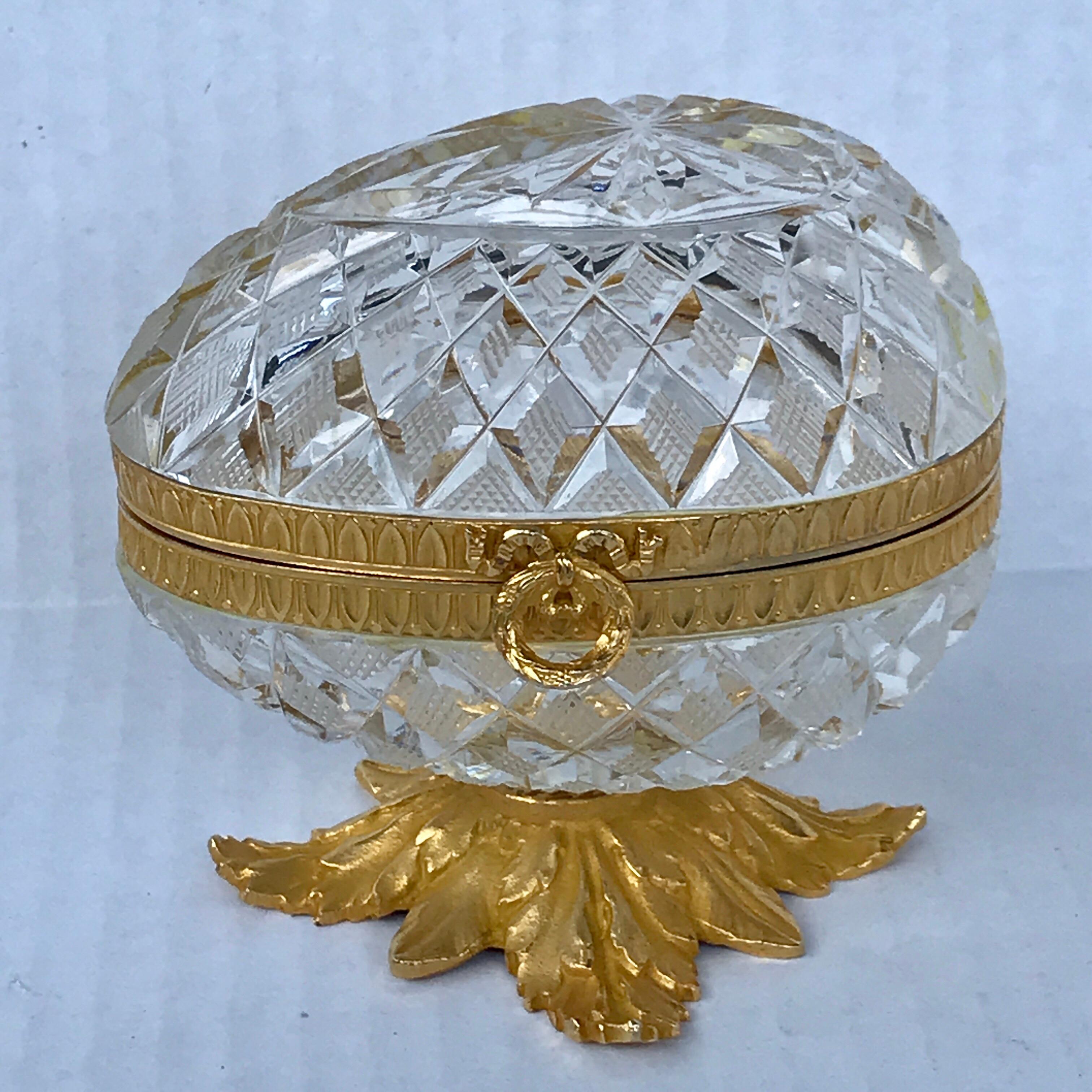 French cut glass and ormolu mounted egg box, in the manner of Baccarat, beautiful quality.