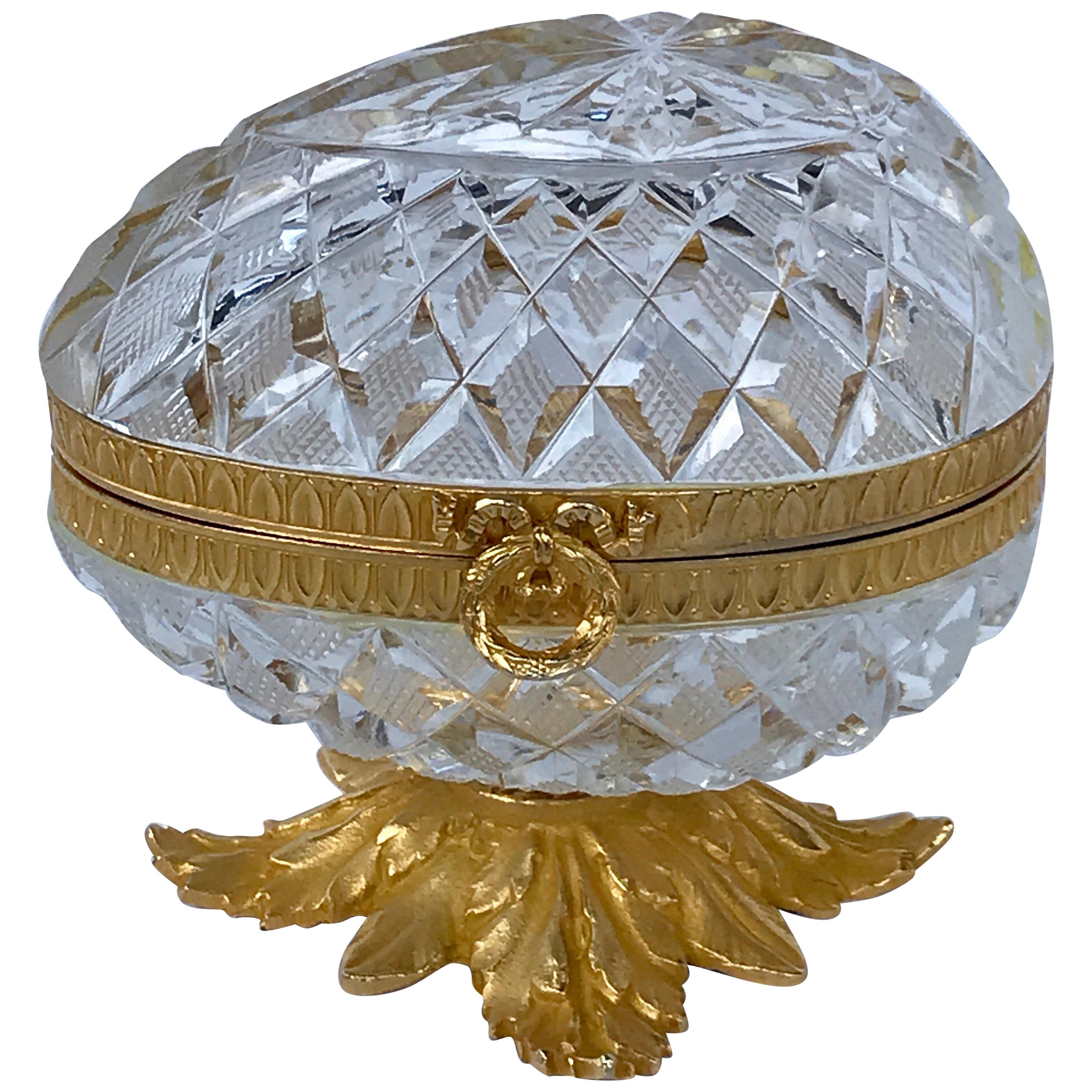 French Cut Glass & Ormolu Mounted Egg Box, in the Manner of Baccarat For Sale