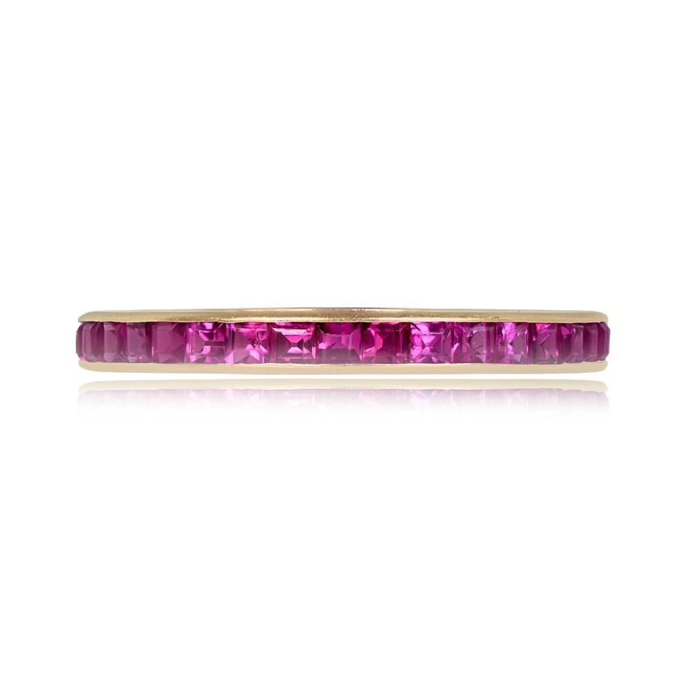 A stunning 14k yellow gold eternity band showcasing channel-set natural French cut rubies with a width of 2.40mm.

Ring Size: 6.75 US, Resizable 
Metal: Gold, Yellow Gold
Stone: Ruby
Stone Cut: French Cut
Style: Art Deco
Total Weight: 1.92