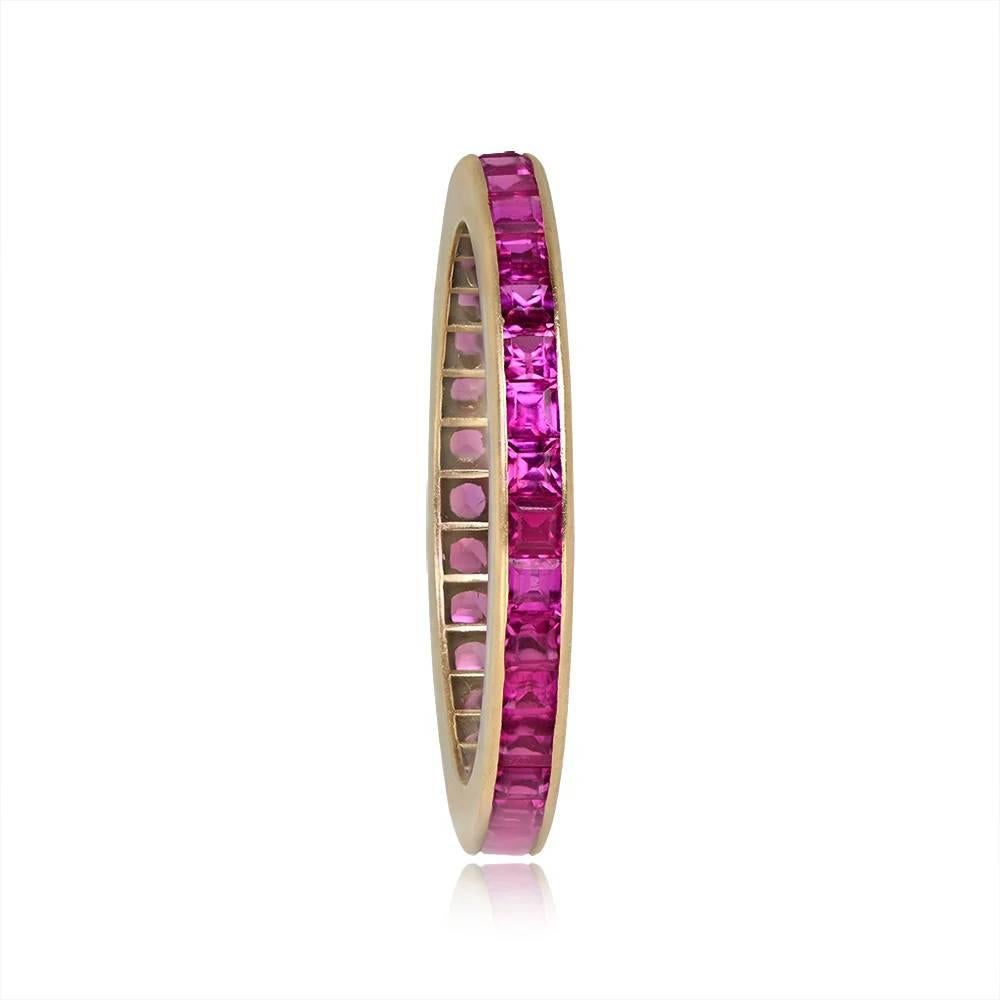 Art Deco French Cut Natural Ruby Eternity Band Ring, 14k Yellow Gold