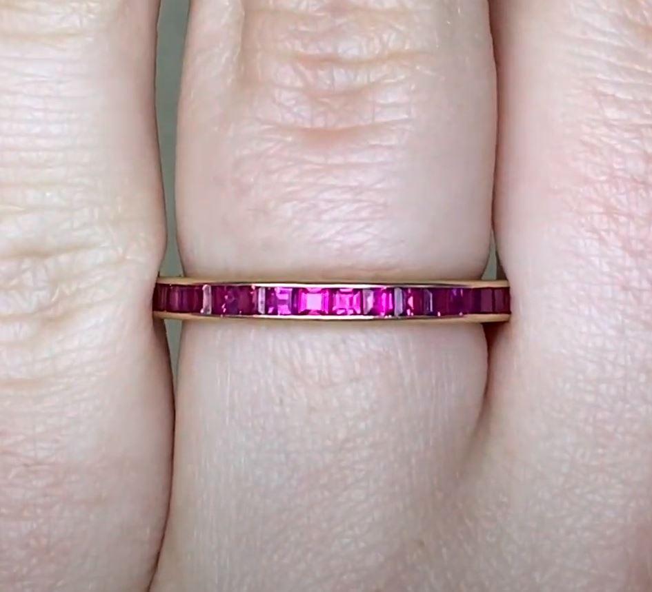 French Cut Natural Ruby Eternity Band Ring, 14k Yellow Gold In Excellent Condition For Sale In New York, NY