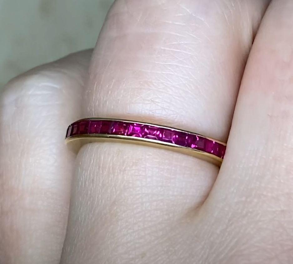French Cut Natural Ruby Eternity Band Ring, 14k Yellow Gold For Sale 1