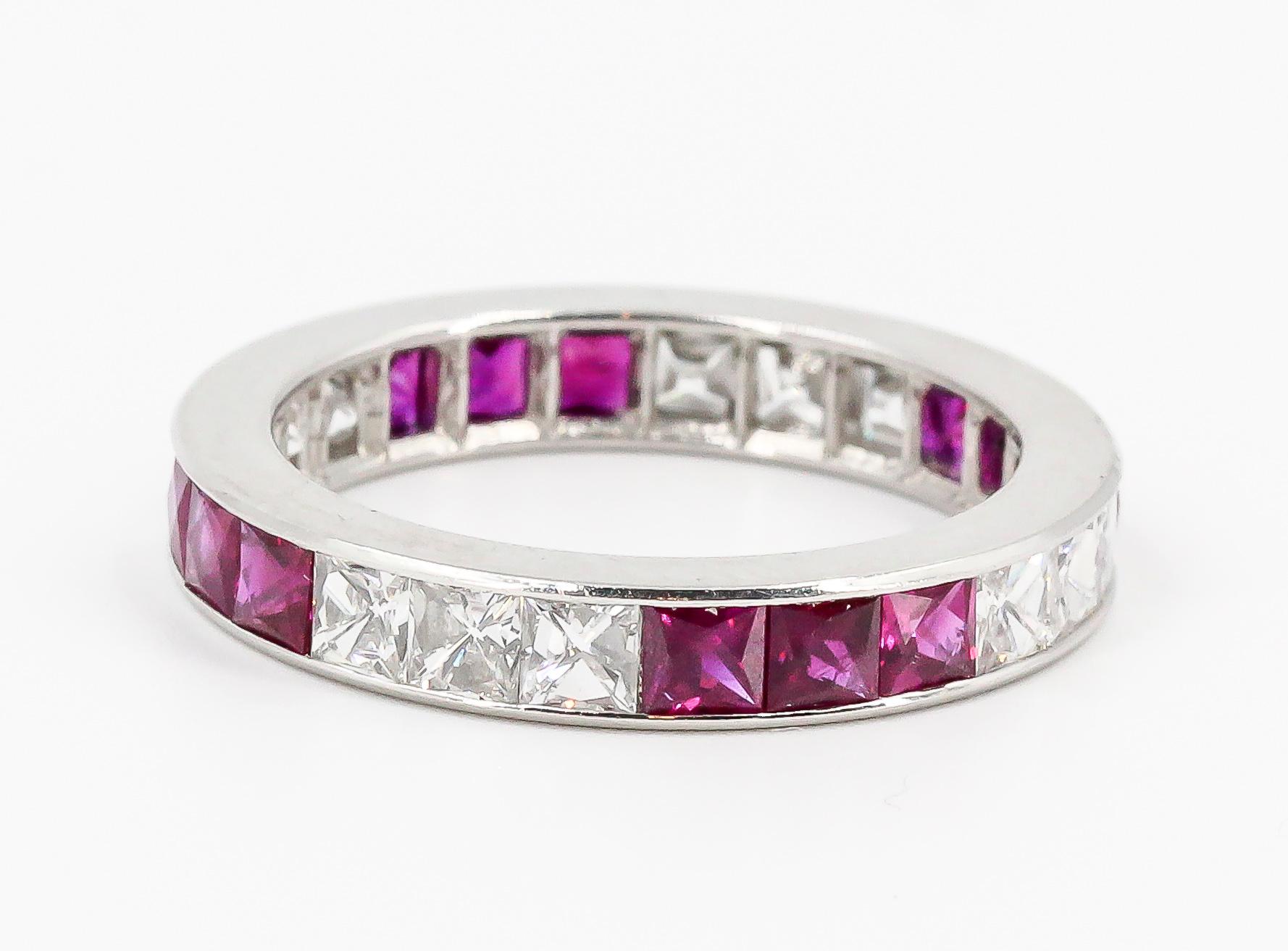 Women's French Cut Ruby, Diamond and Platinum Band