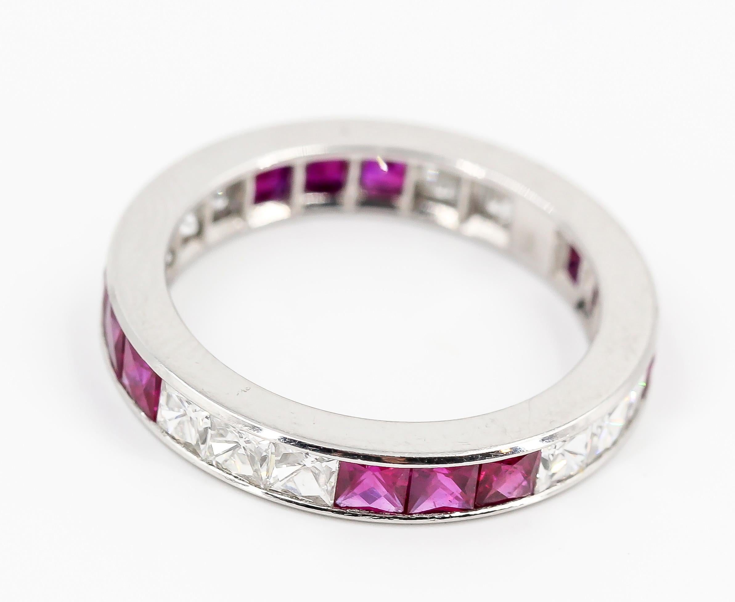 French Cut Ruby, Diamond and Platinum Band 2