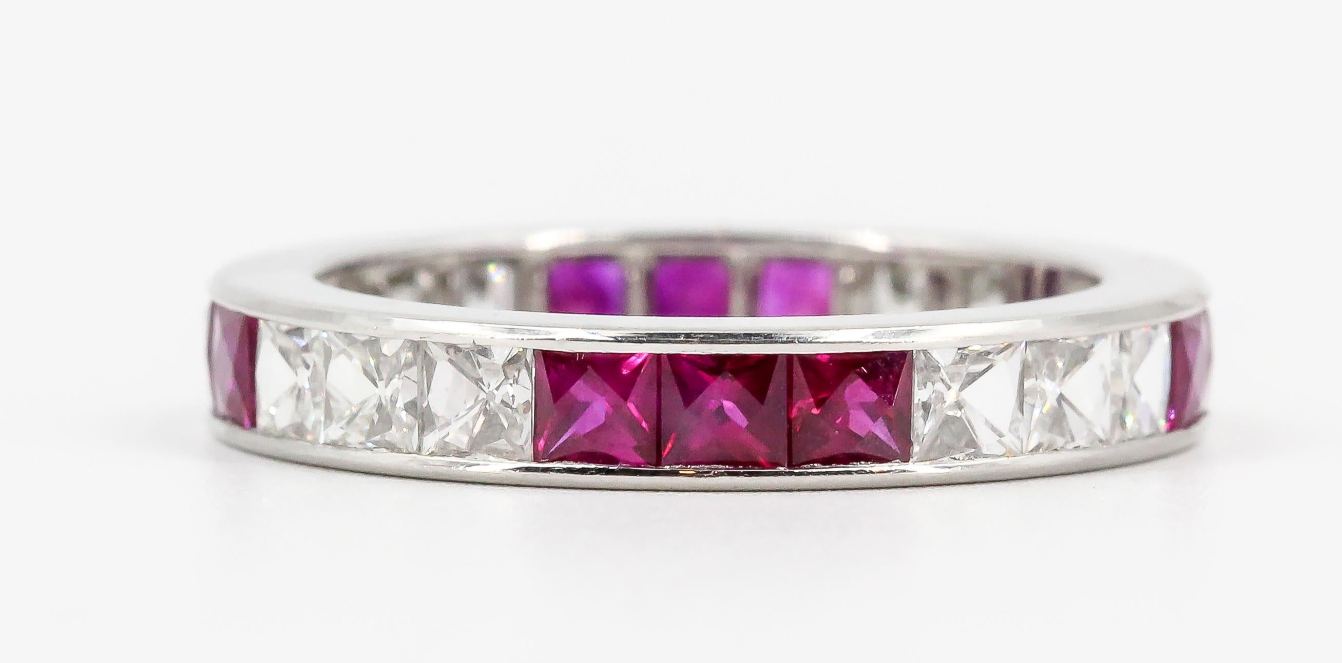 French Cut Ruby, Diamond and Platinum Band 3