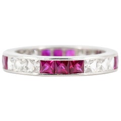 French Cut Ruby, Diamond and Platinum Band