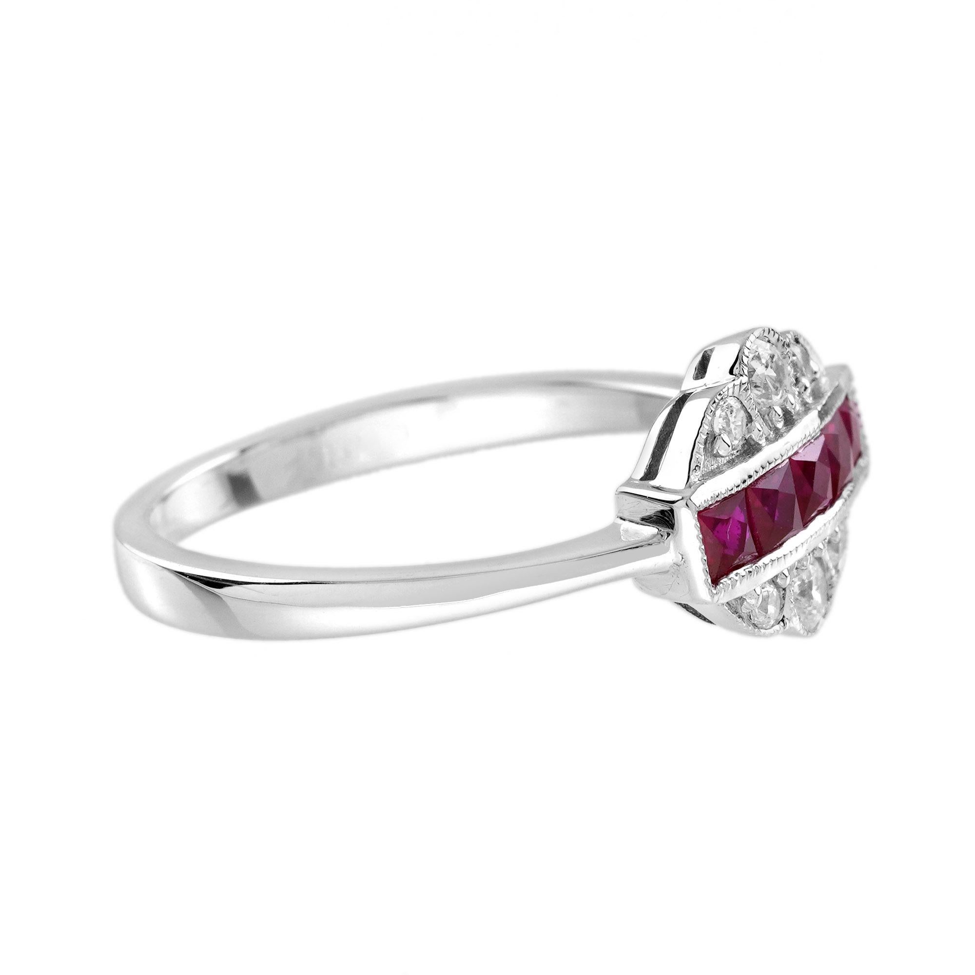 French Cut Ruby Diamond Art Deco Style Jewelry Set in 14K White Gold For Sale 6