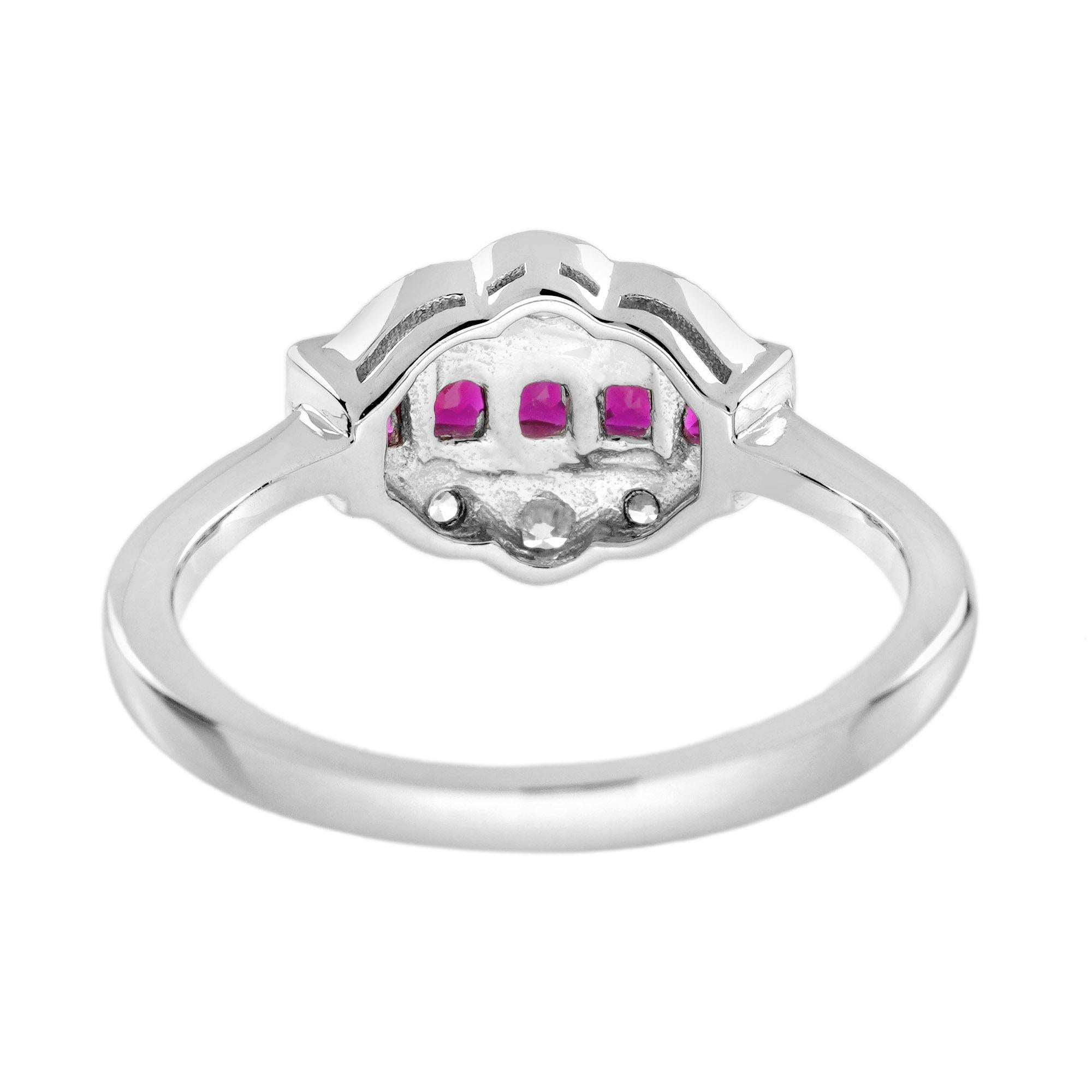 French Cut Ruby Diamond Art Deco Style Jewelry Set in 14K White Gold For Sale 7