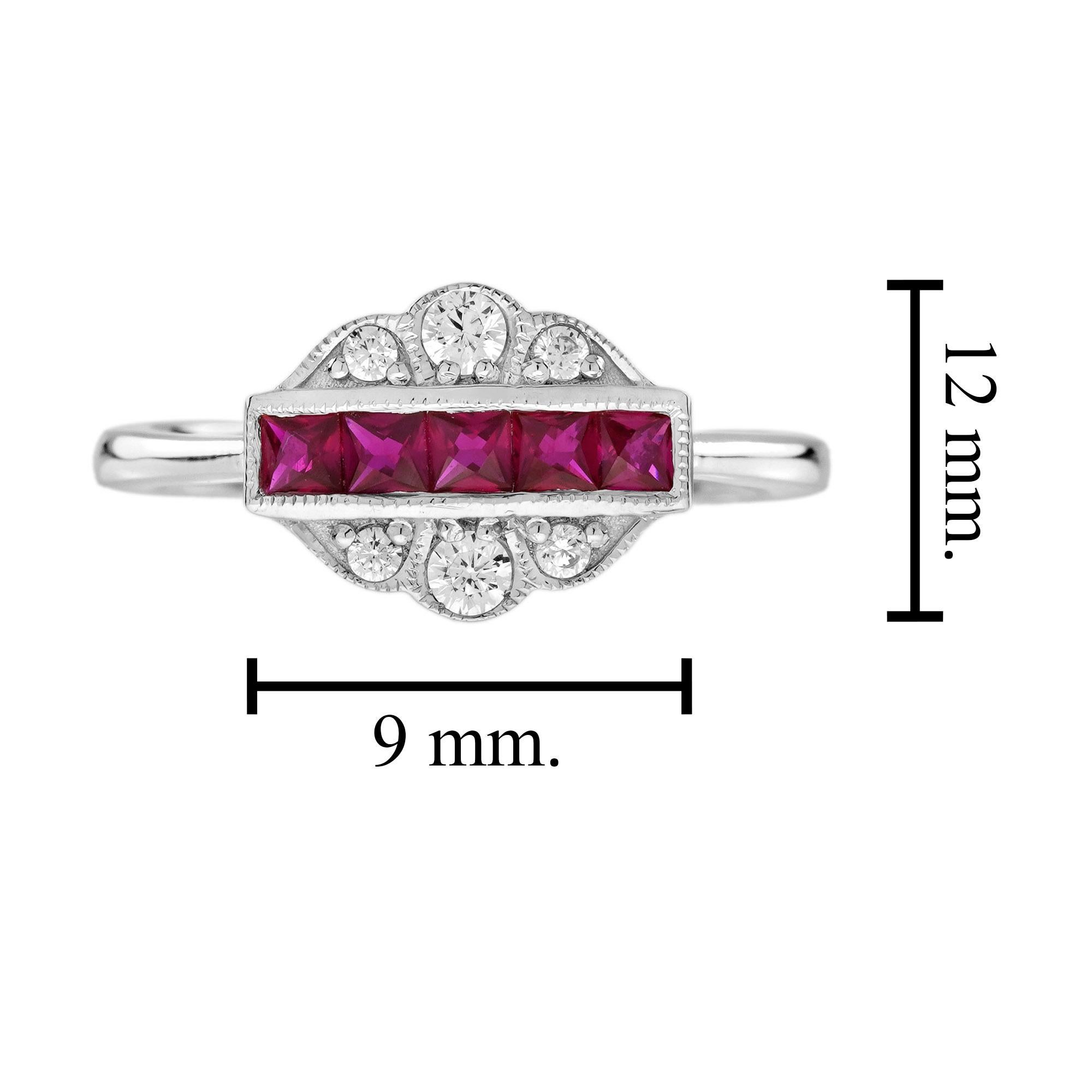 French Cut Ruby Diamond Art Deco Style Jewelry Set in 14K White Gold For Sale 9