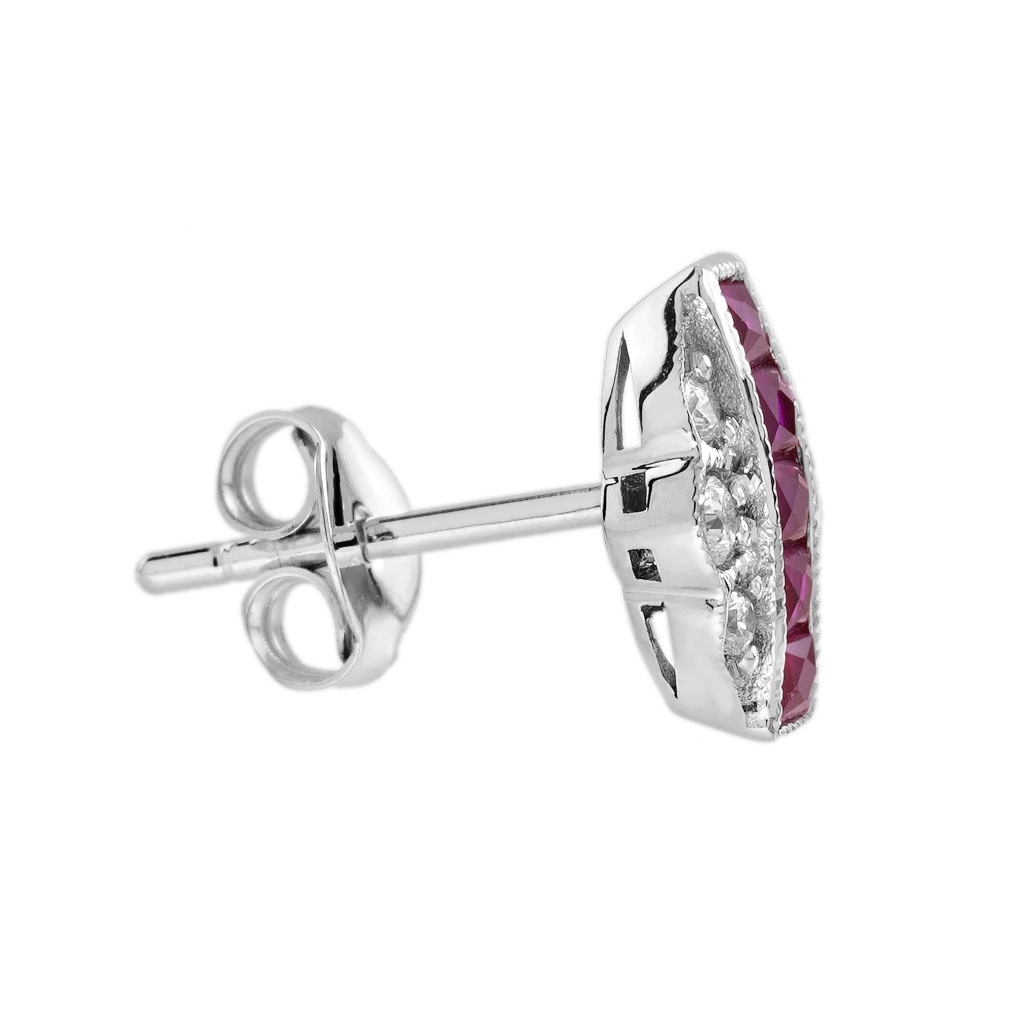 French Cut Ruby Diamond Art Deco Style Jewelry Set in 14K White Gold In New Condition For Sale In Bangkok, TH