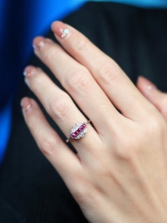 French Cut Ruby Diamond Art Deco Style Ring in 14K White Gold