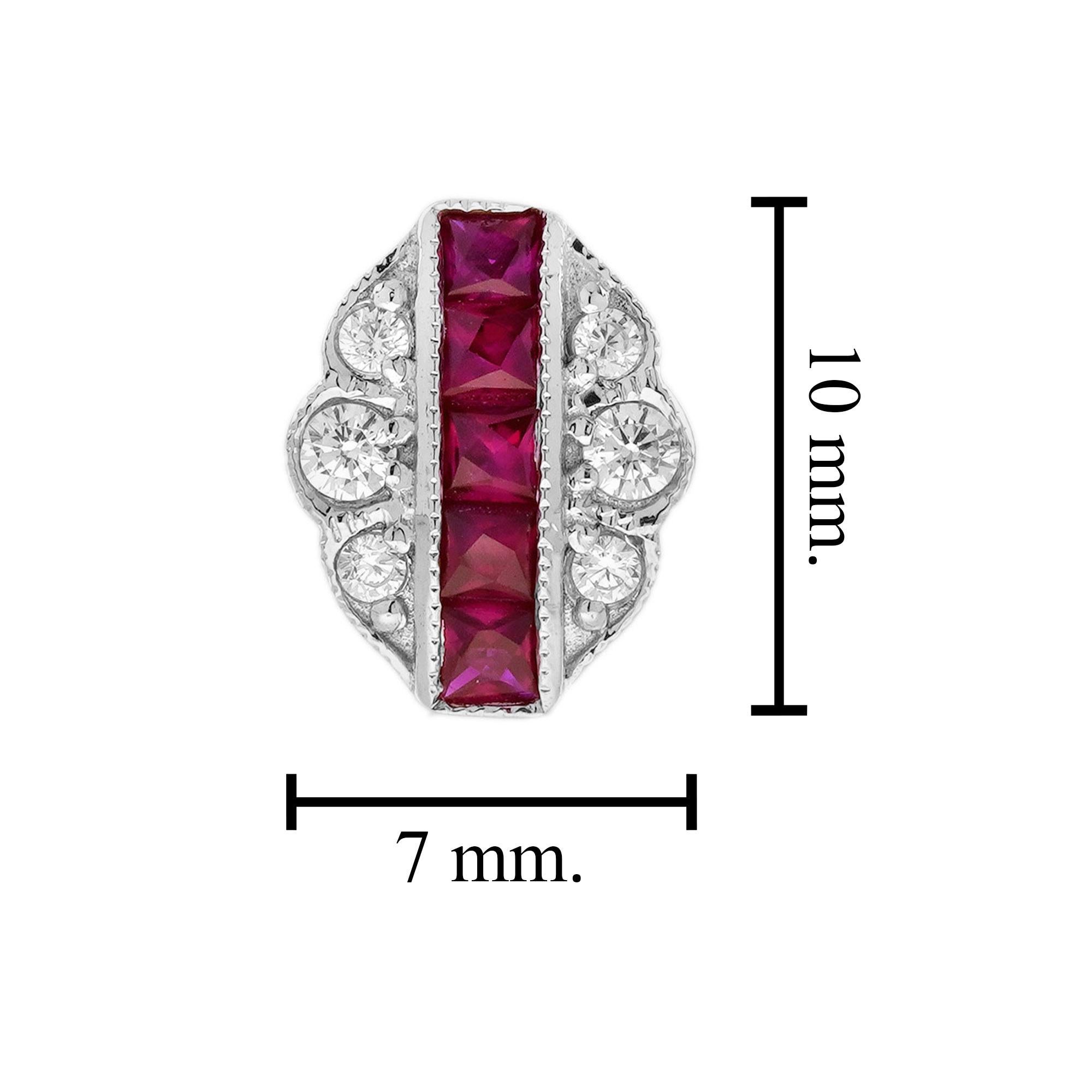 Boucles d'oreilles en or blanc 14 carats Rubis Diamant Art Déco Neuf - En vente à Bangkok, TH