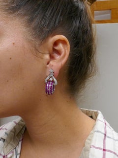 Vintage French cut Ruby Diamond Platinum Earrings