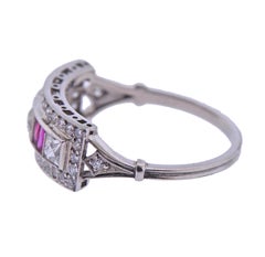 French Cut Ruby Diamond Platinum Ring