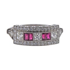 French Cut Ruby Diamond Platinum Ring