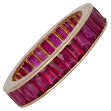 French Cut Ruby Eternity Wedding Band, Gold For Sale